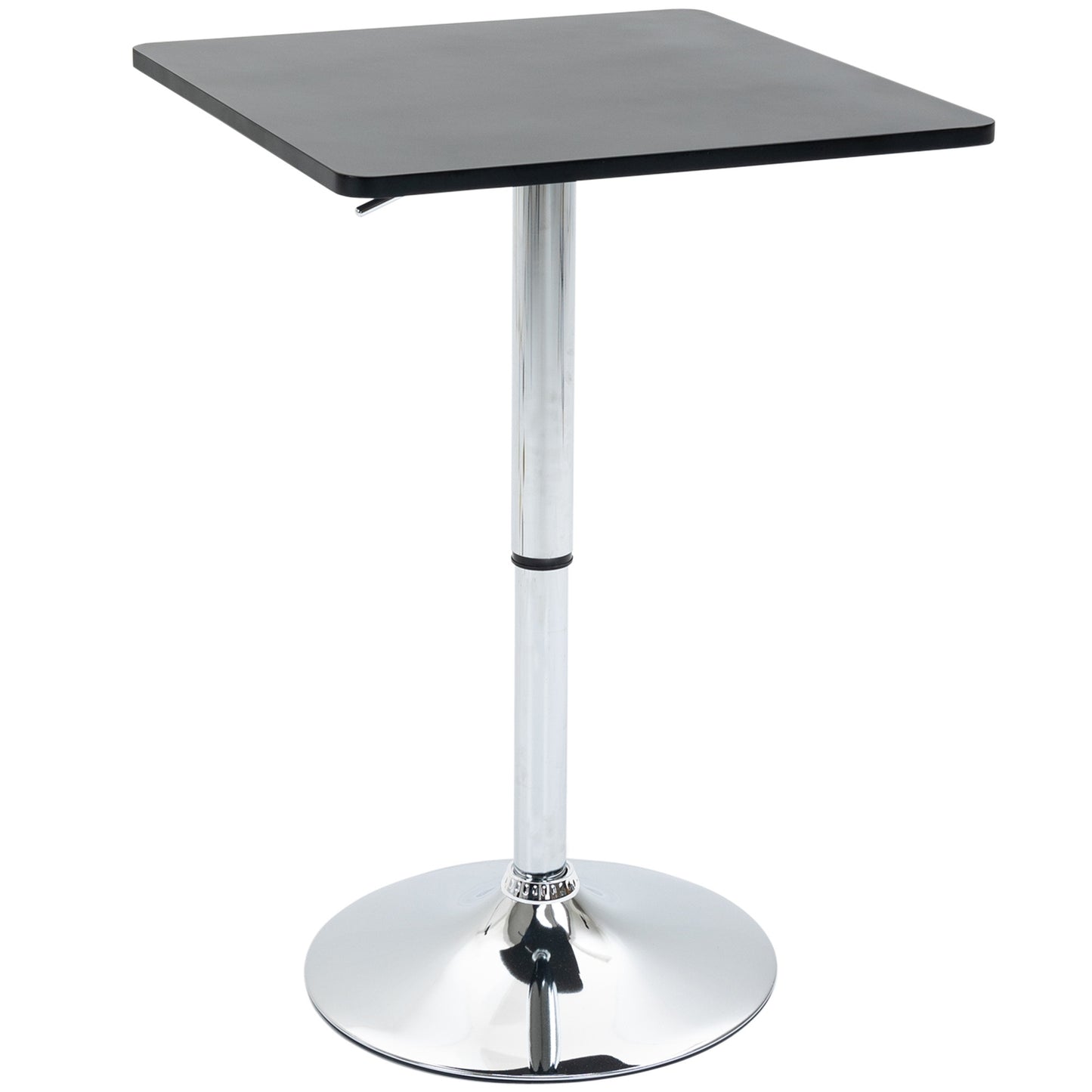 Height-adjustable pole table, rotating table top, black
