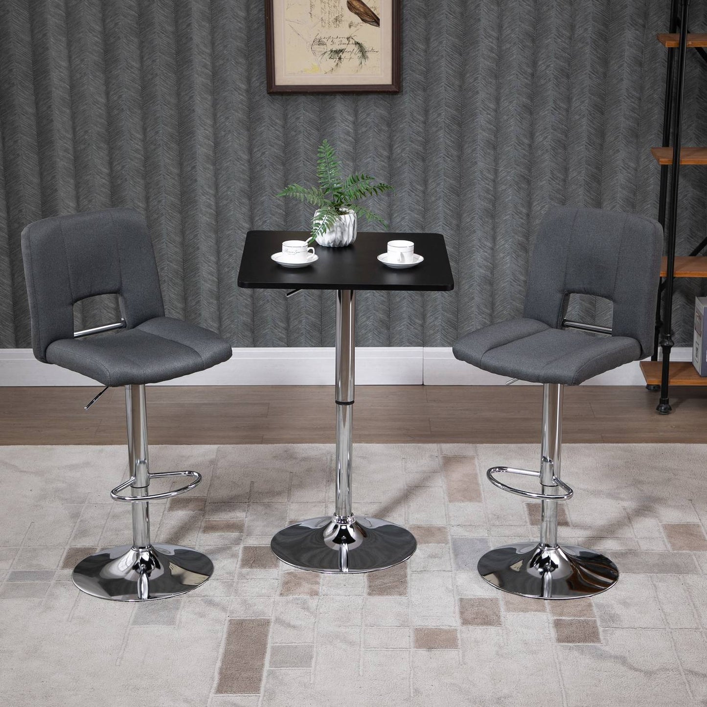 Height-adjustable pole table, rotating table top, black