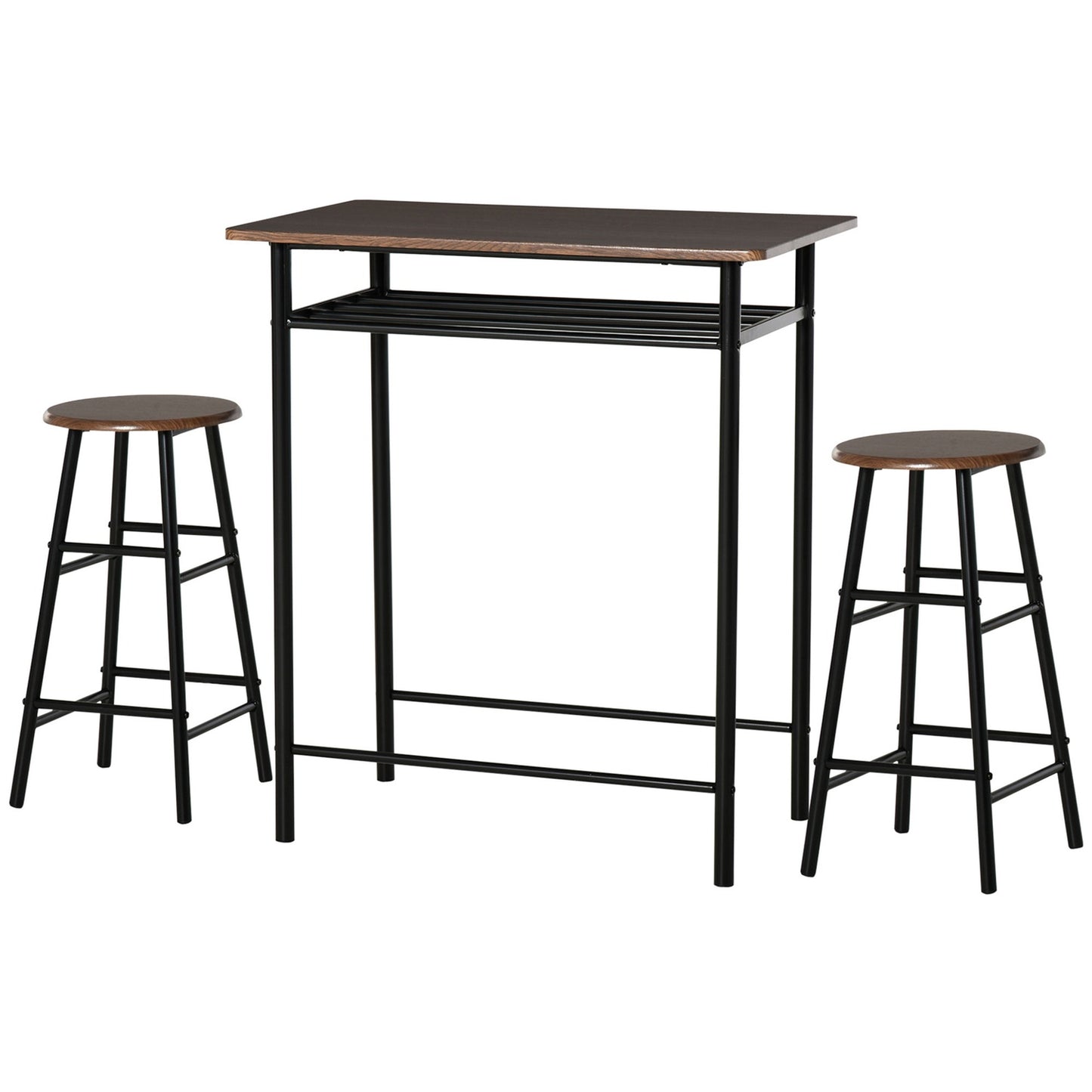 Black Bar table set with stools & storage, 80x50x90 cm