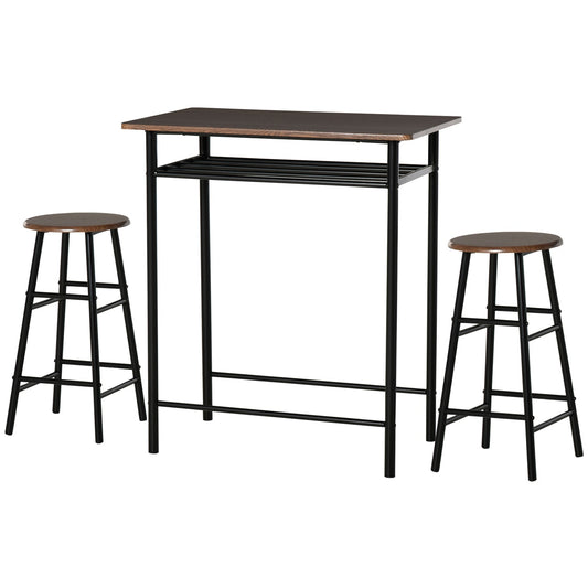 Black Bar table set with stools & storage, 80x50x90 cm