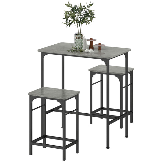 Bar Table Set with 2 Stools, Grey Finish