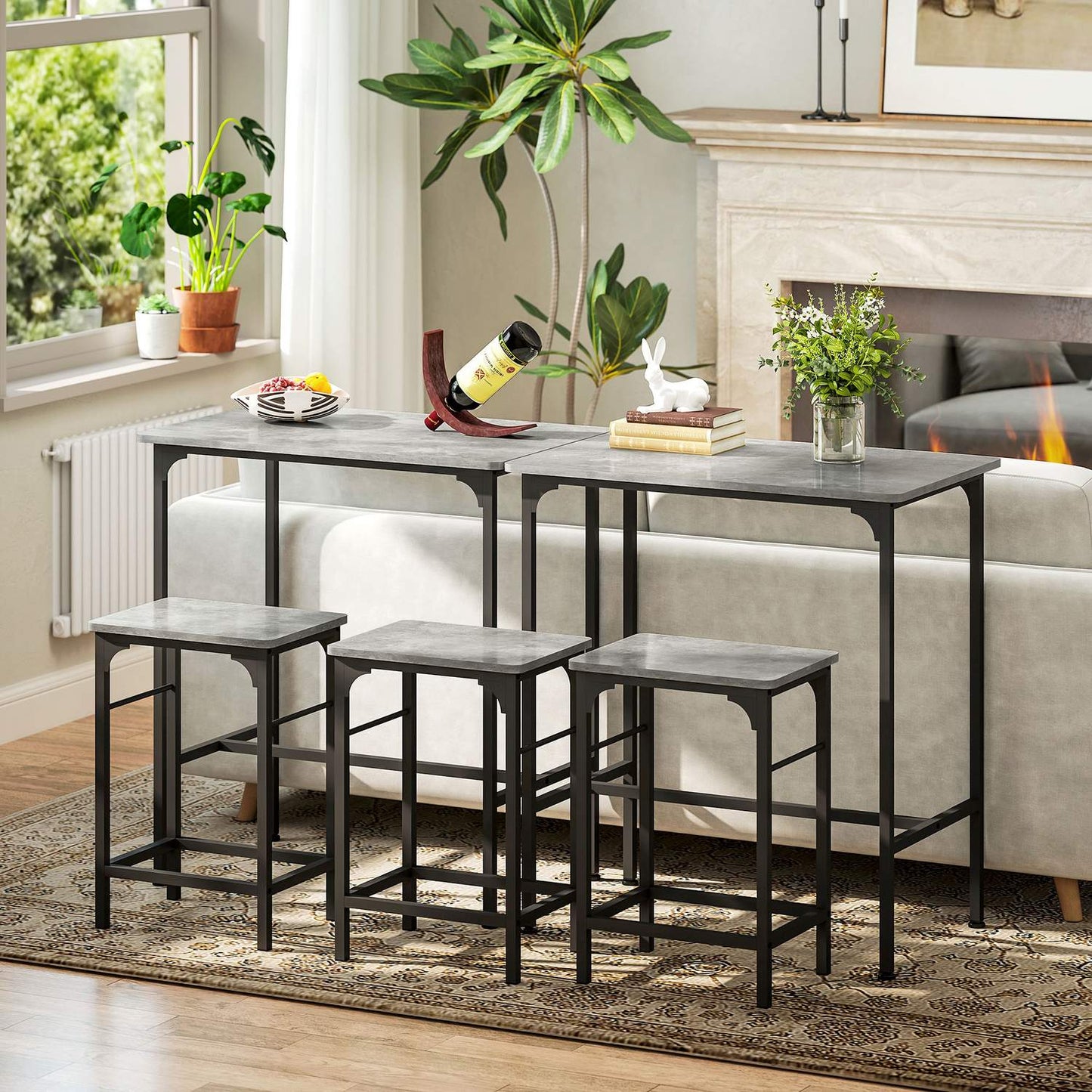 Bar Table Set with 2 Stools, Grey Finish