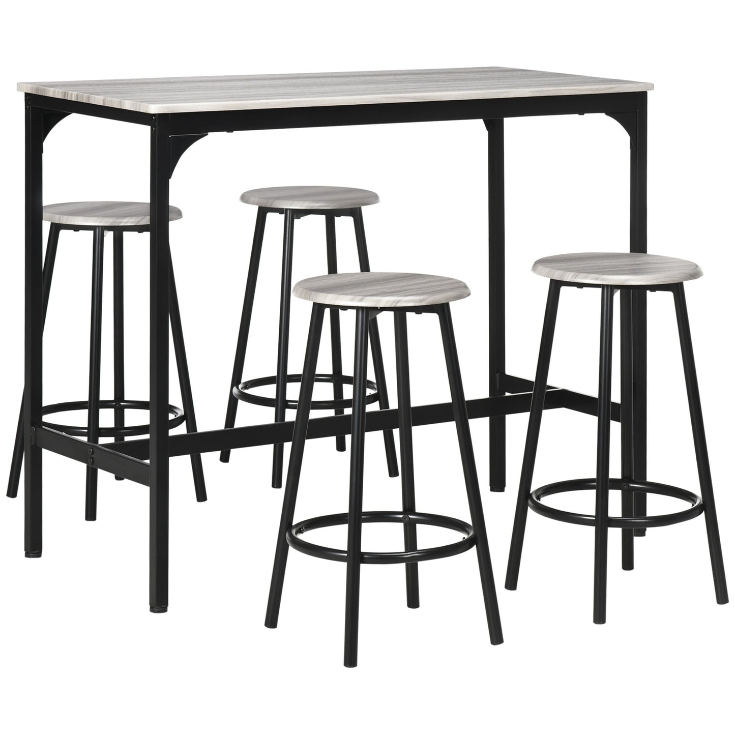 Industrial bar table set with 4 stools - Grey, 5-piece