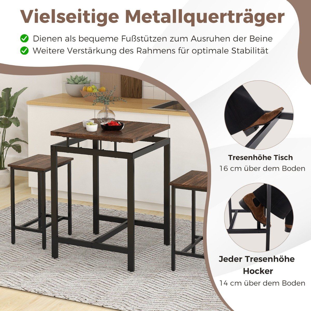 Bar table with bar stool set kitchen table at counter height dining table with 2 chairs rustic brown