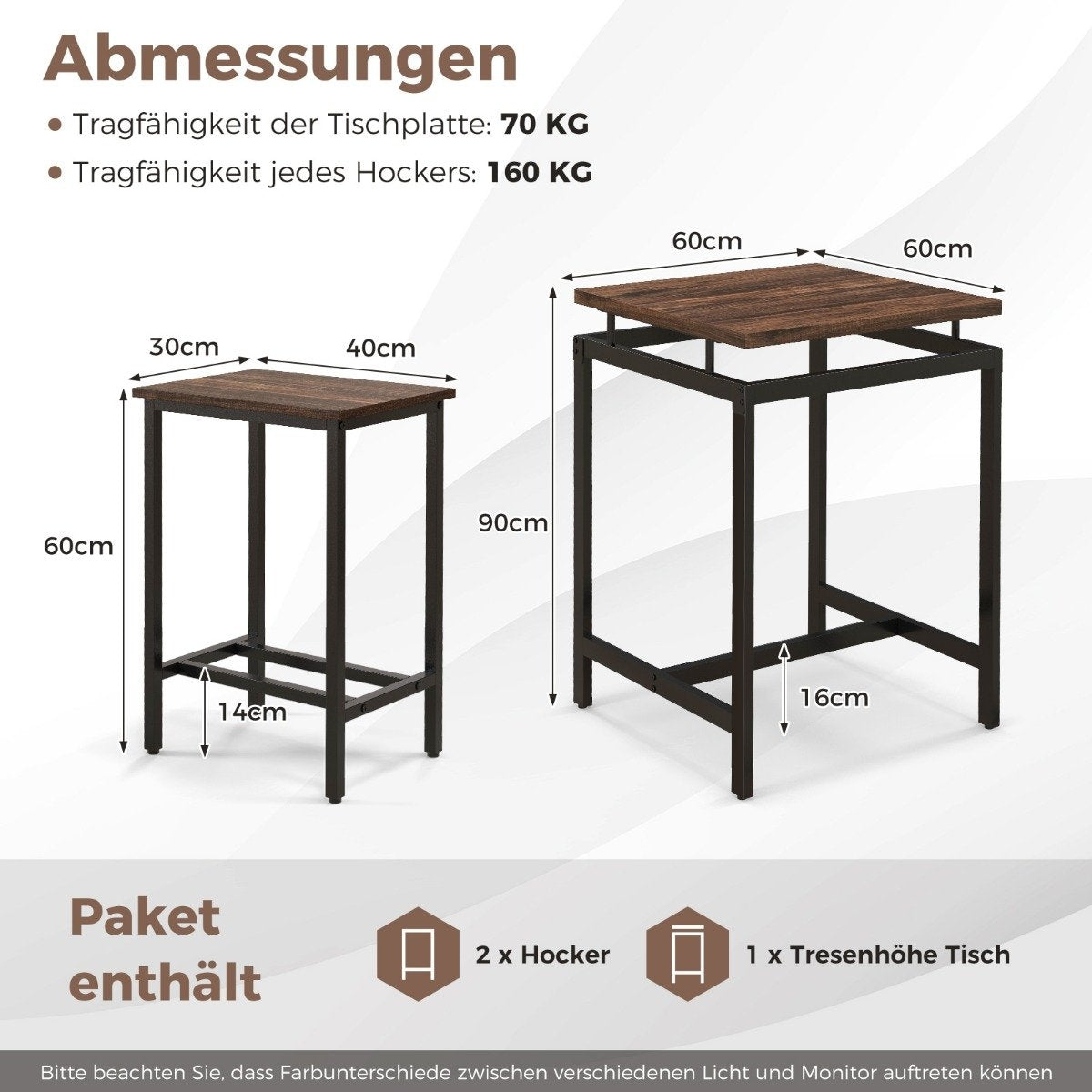 Bar table with bar stool set kitchen table at counter height dining table with 2 chairs rustic brown