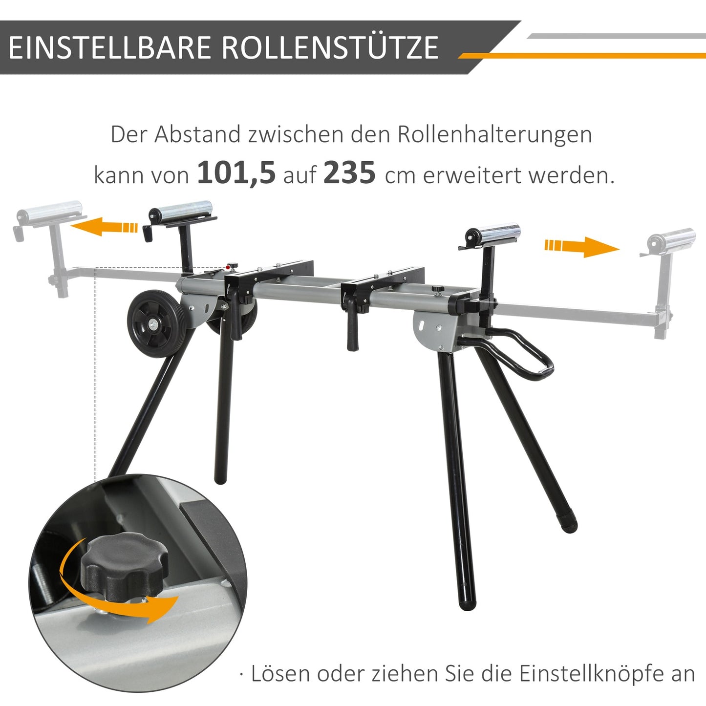 Cross-cut saw base frame with side extension, 123.5-245 cm