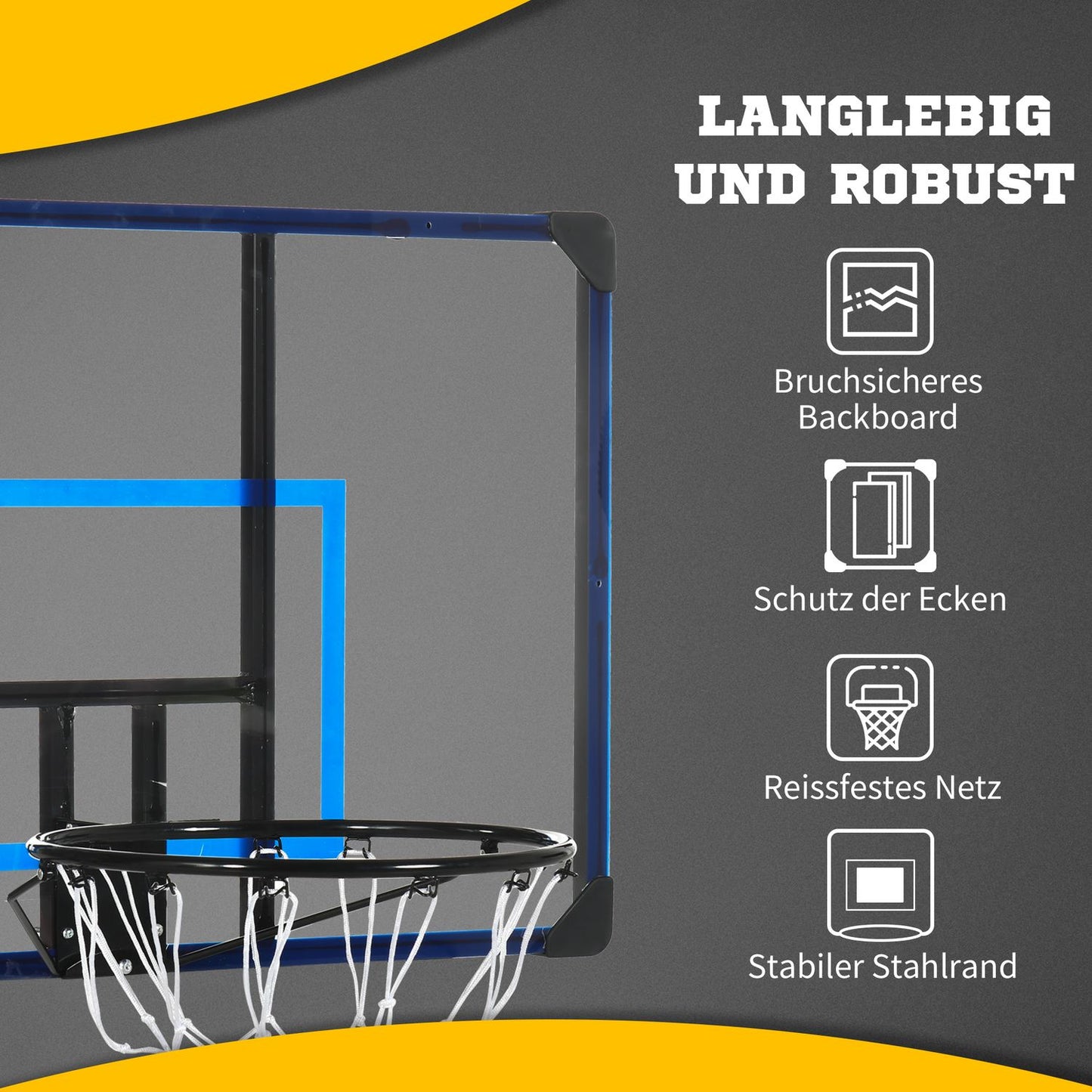 Wall-mounted outdoor basketball hoop, steel, 113x61x73 Cm