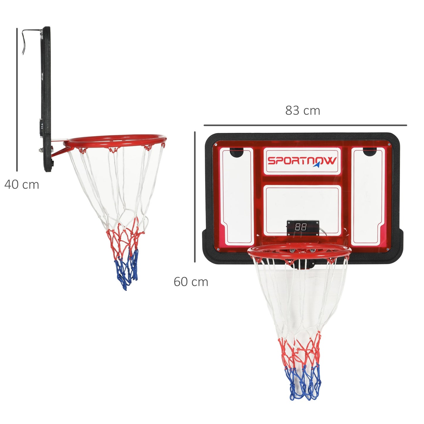 Wall-mounted basketball backboard with electronic scoreboard