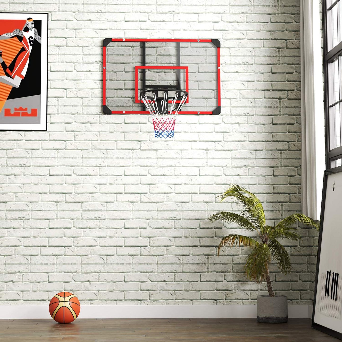 Outdoor basketball hoop in steel, wall-mounted, 113 x 61 x 73 cm