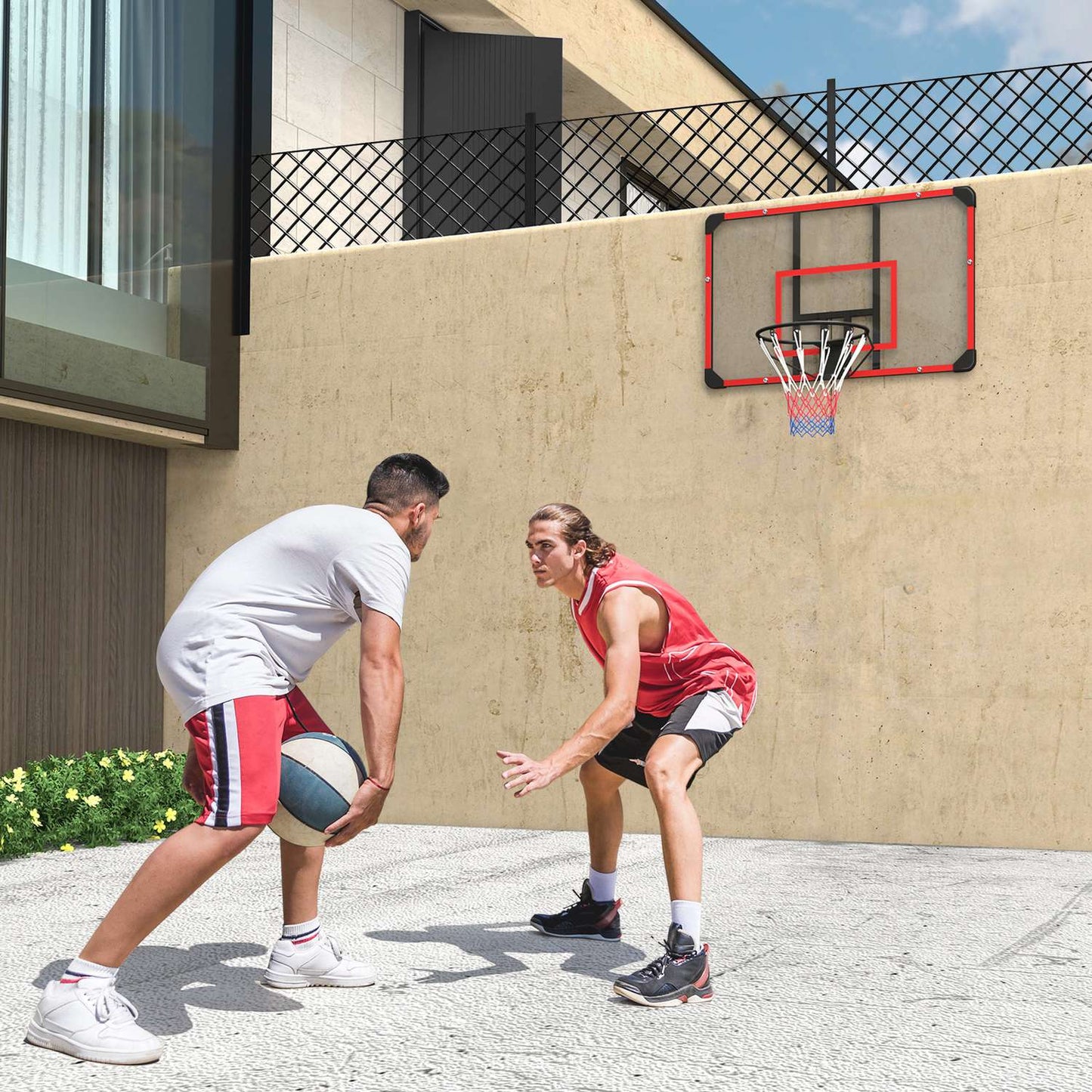 Outdoor basketball hoop in steel, wall-mounted, 113 x 61 x 73 cm