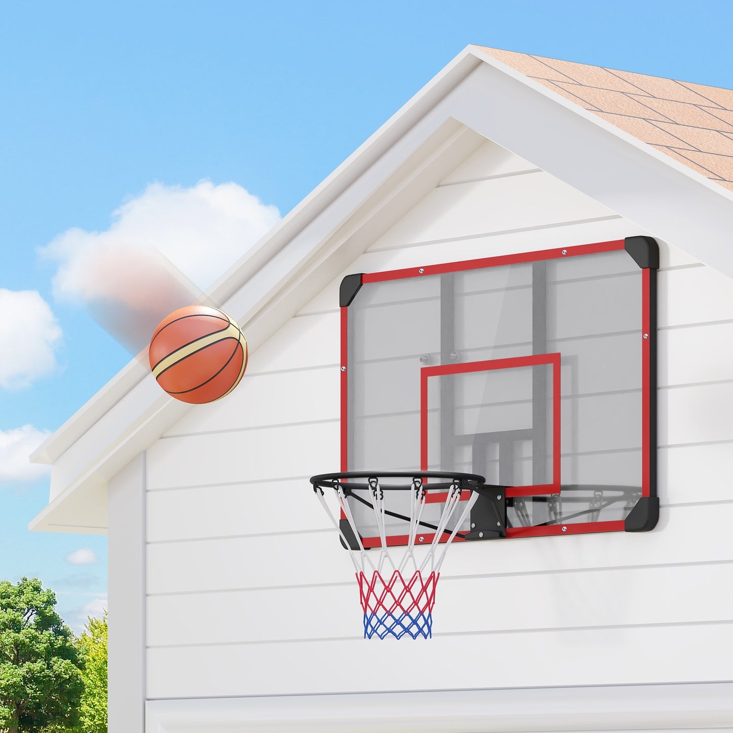 Outdoor basketball hoop in steel, wall-mounted, 113 x 61 x 73 cm