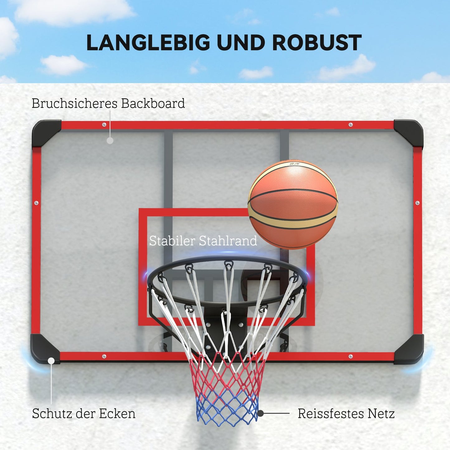 Outdoor basketball hoop in steel, wall-mounted, 113 x 61 x 73 cm