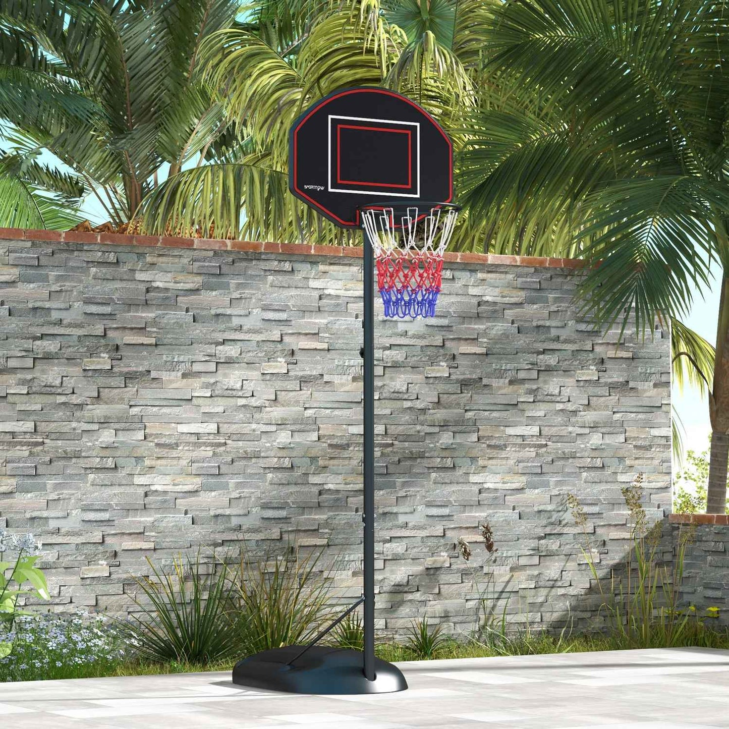 Adjustable stand for basketball hoop, 221-282 cm, crack-proof backboard