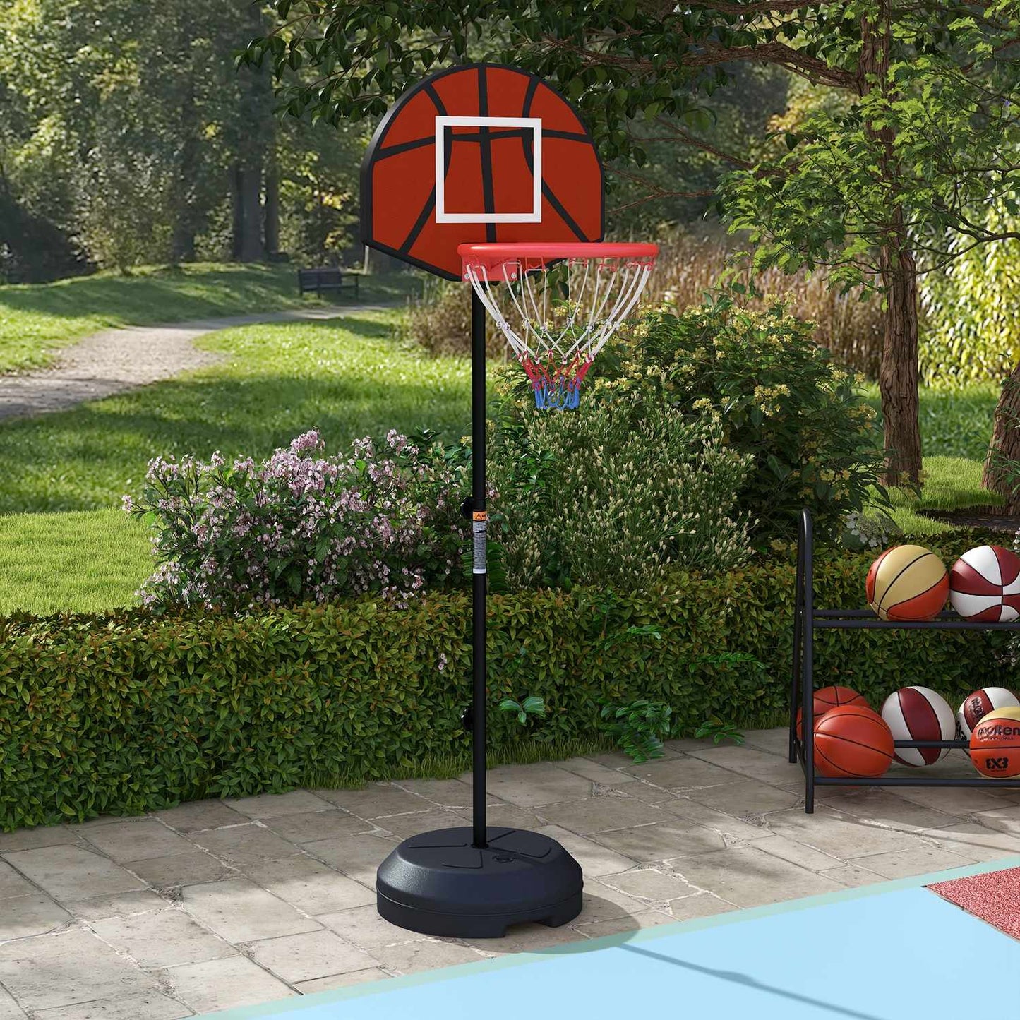 Height-adjustable basketball hoop with magnetic dart board