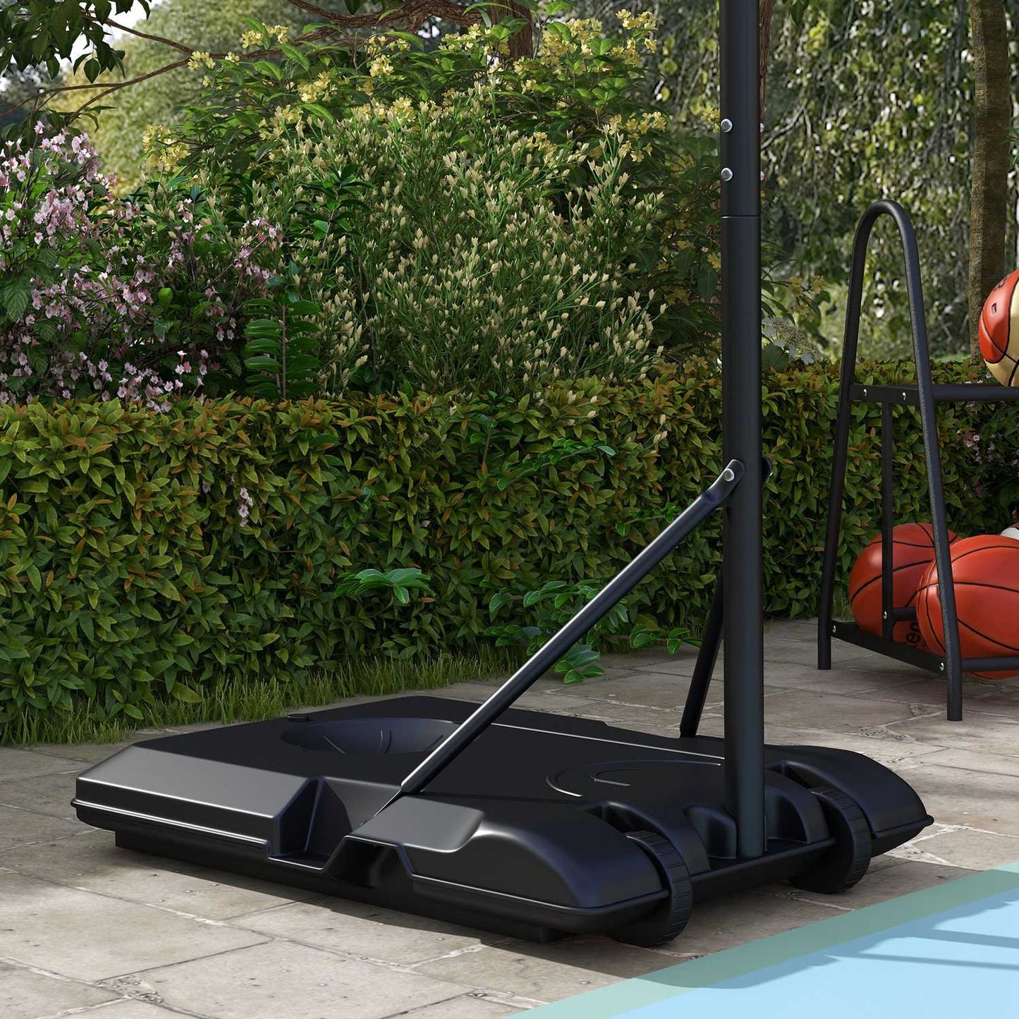 Adjustable basketball hoop with stand and wheels, 220-250 cm