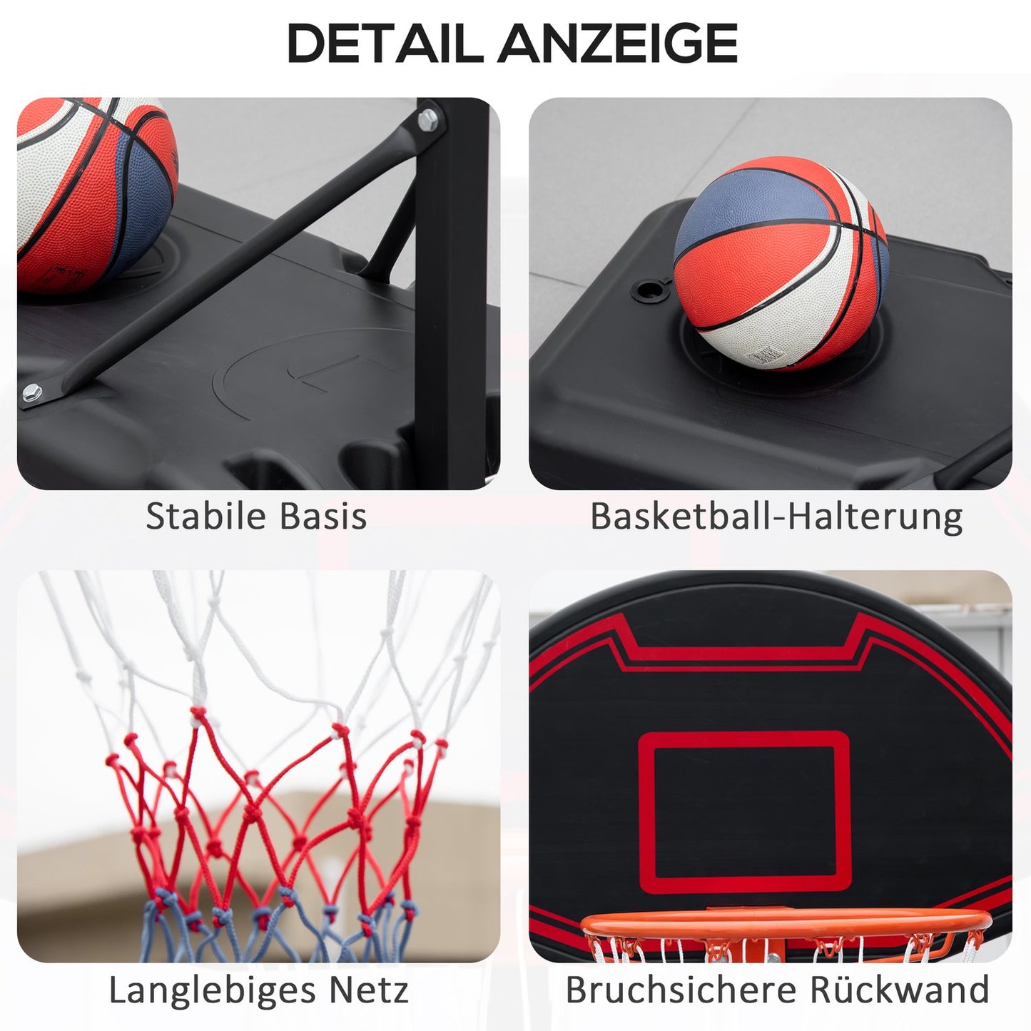 Adjustable outdoor basketball hoop with wheels, 195-250 Cm