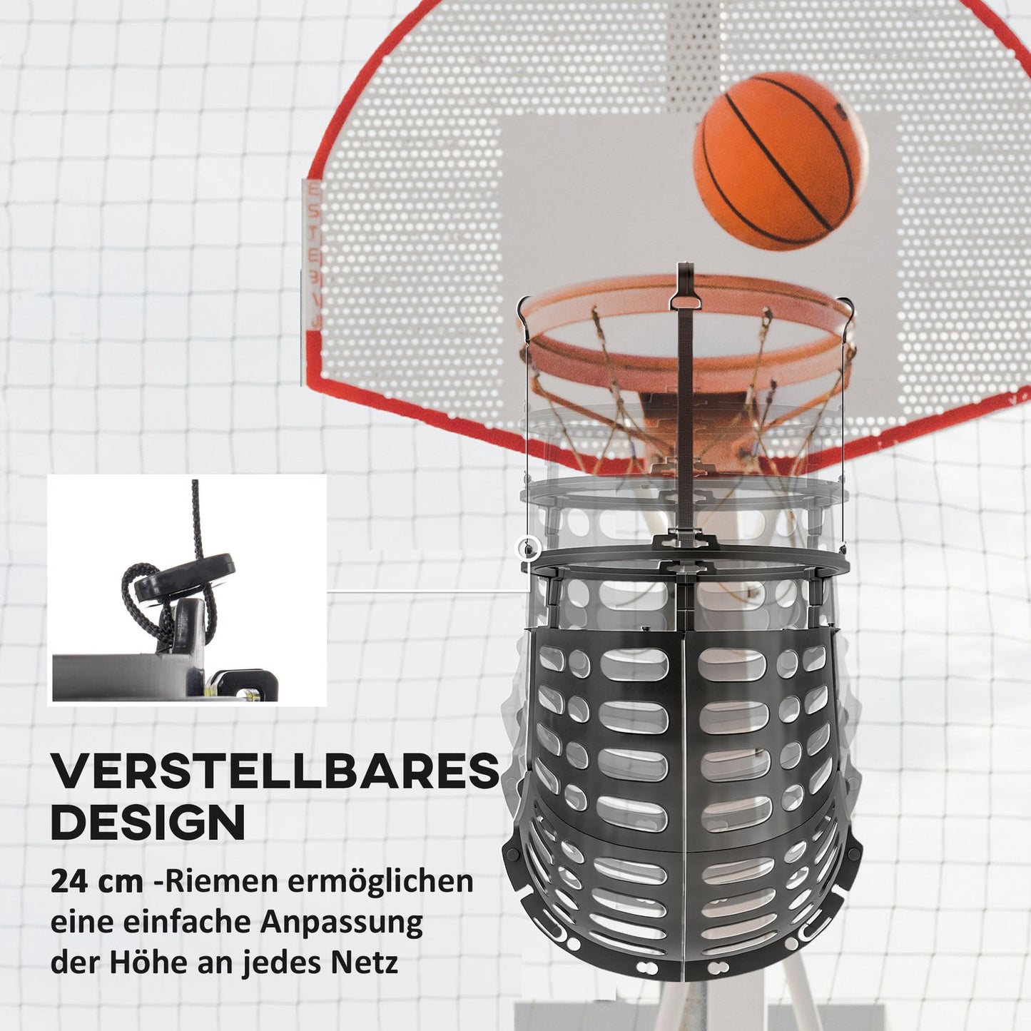 Basketball rebound system, 360° rotating return, indoor/outdoor