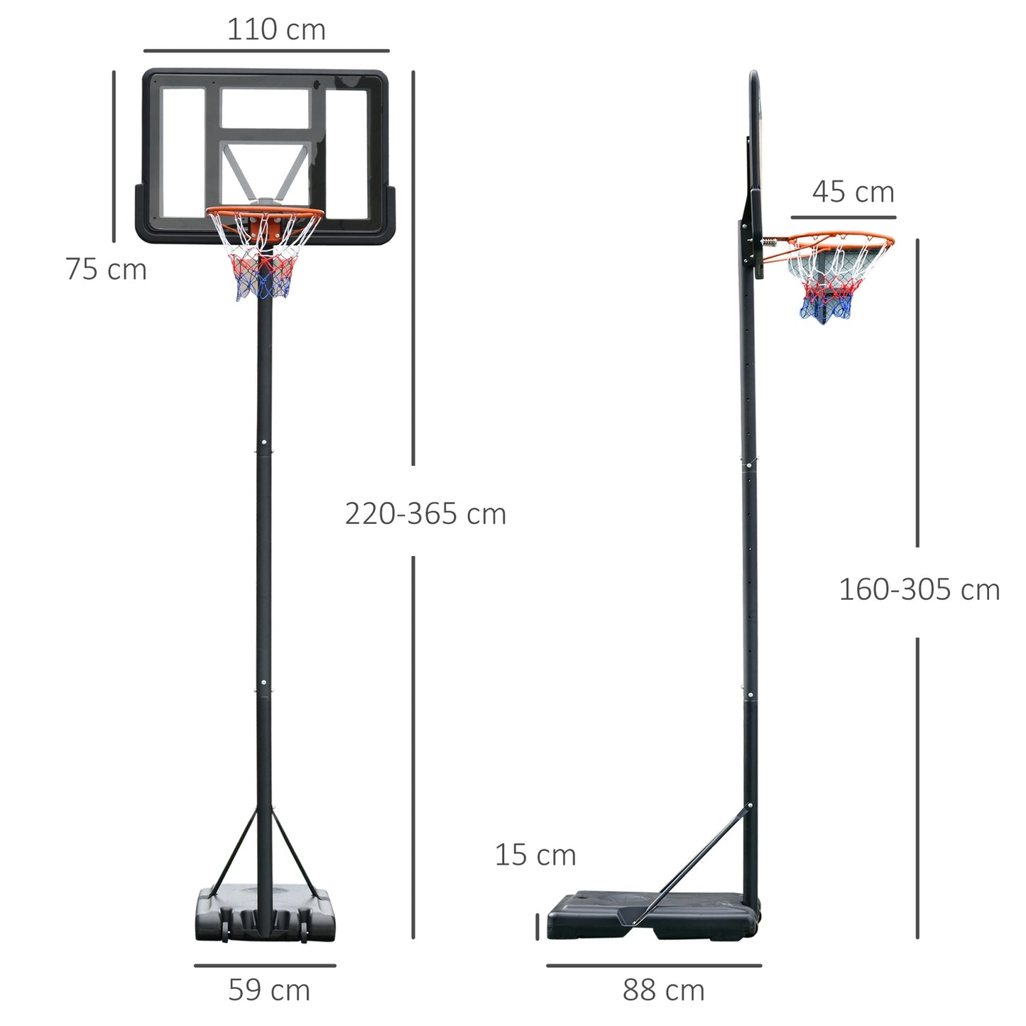 Adjustable portable basketball stand with wheels for indoor and outdoor use