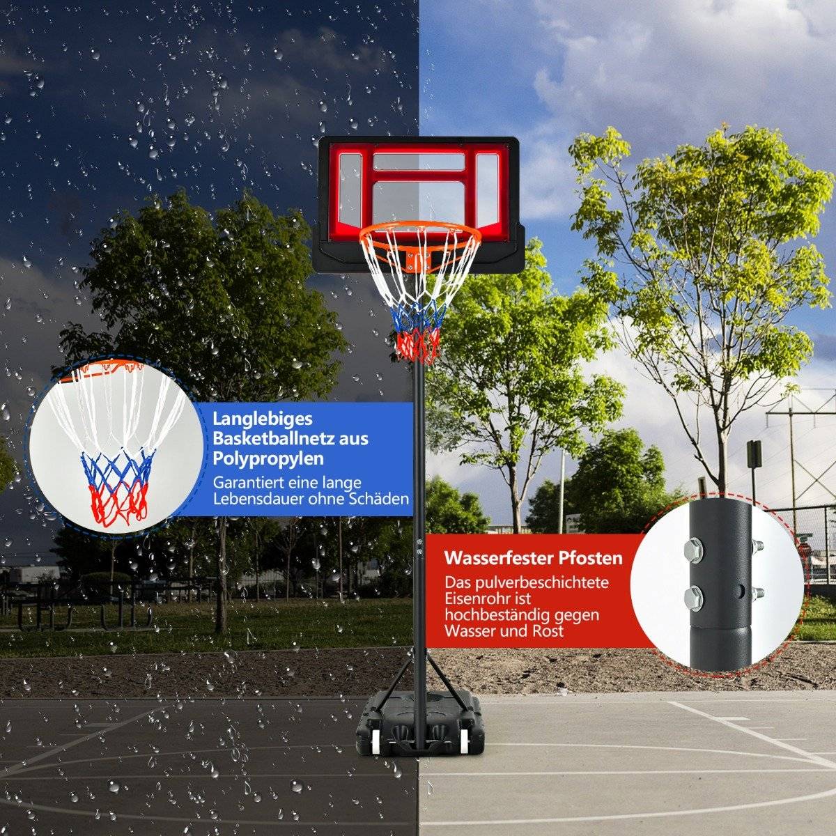 Basketball hoop for children. Weatherproof hoop stand with adjustable height from 90-210 cm