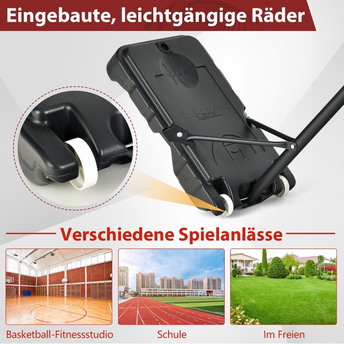 Basketball hoop for children. Weatherproof hoop stand with adjustable height from 90-210 cm