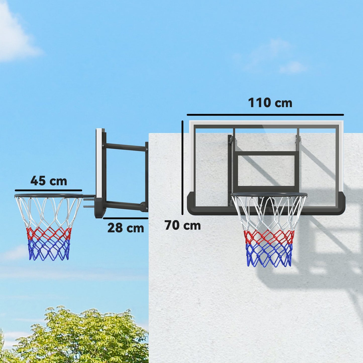 Basketball hoop & backboard for indoor/outdoor use, Ø45 cm