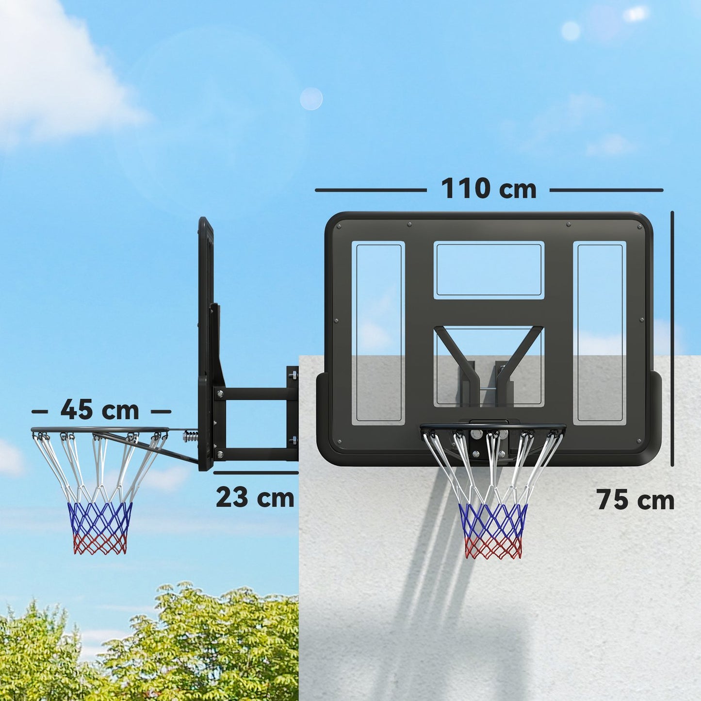 Indoor and outdoor basketball hoop - Ø45 cm rim, wall mountable