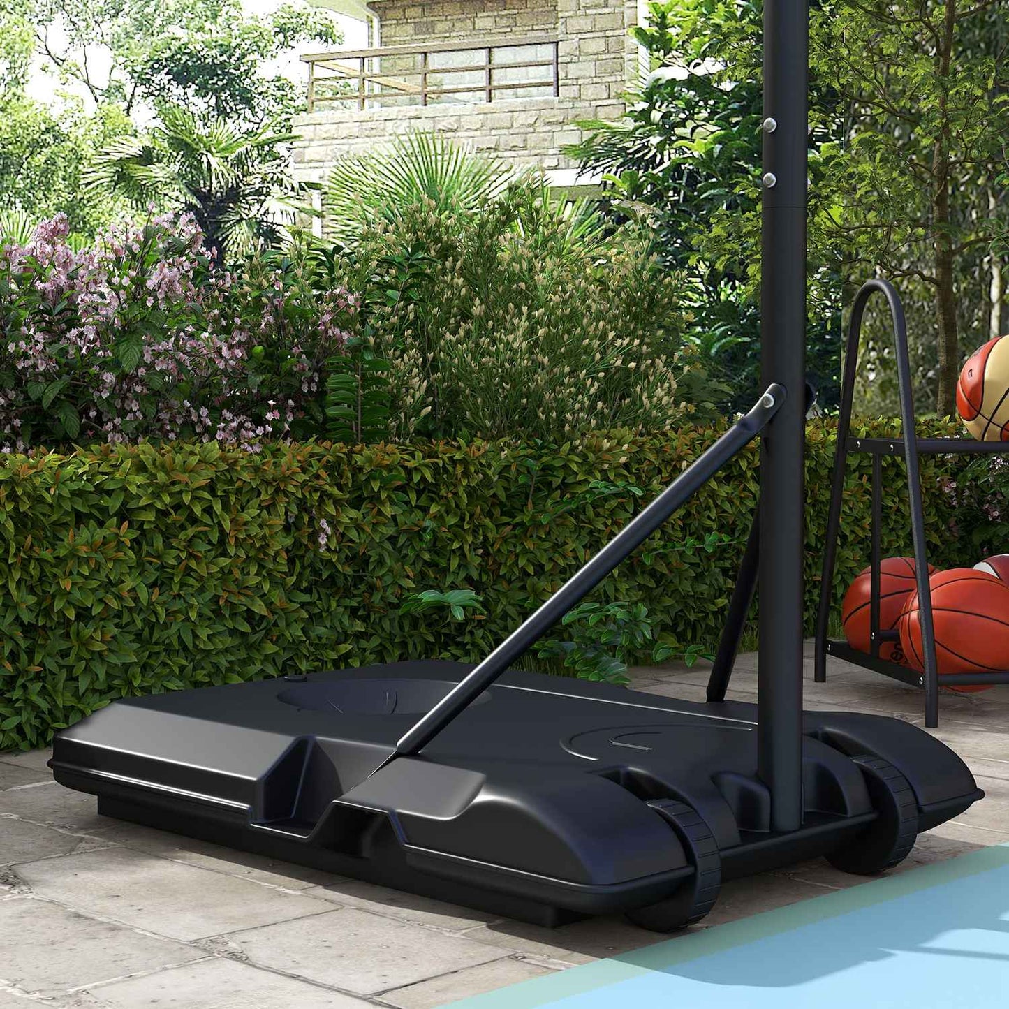Adjustable Outdoor Basketball Hoop With Wheels - Steel, Multicolor