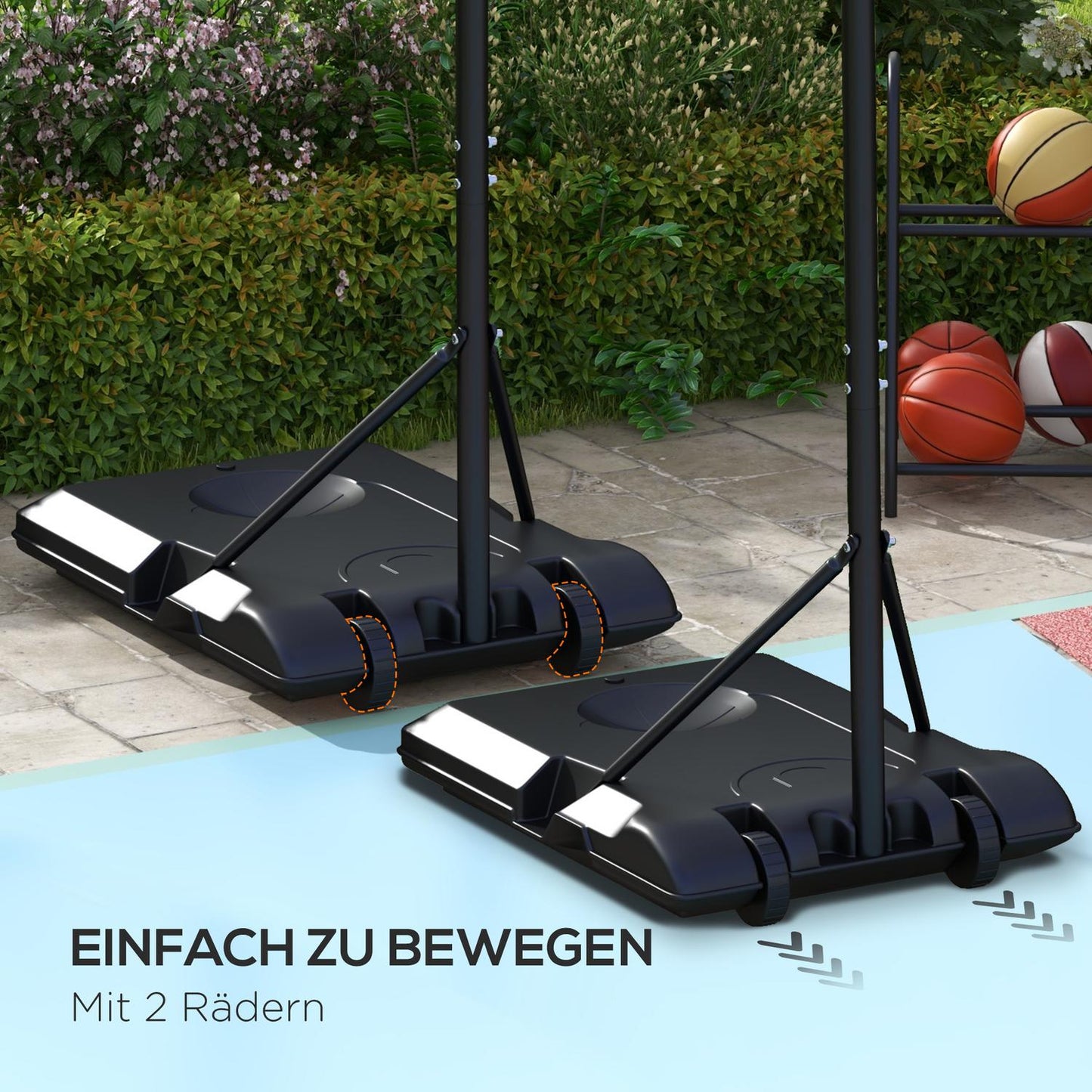 Adjustable Outdoor Basketball Hoop With Wheels - Steel, Multicolor