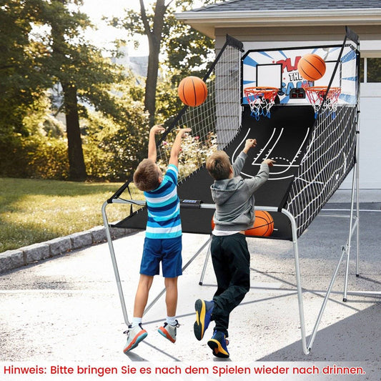 Basketball machine folding basketball arcade game with 2 baskets white