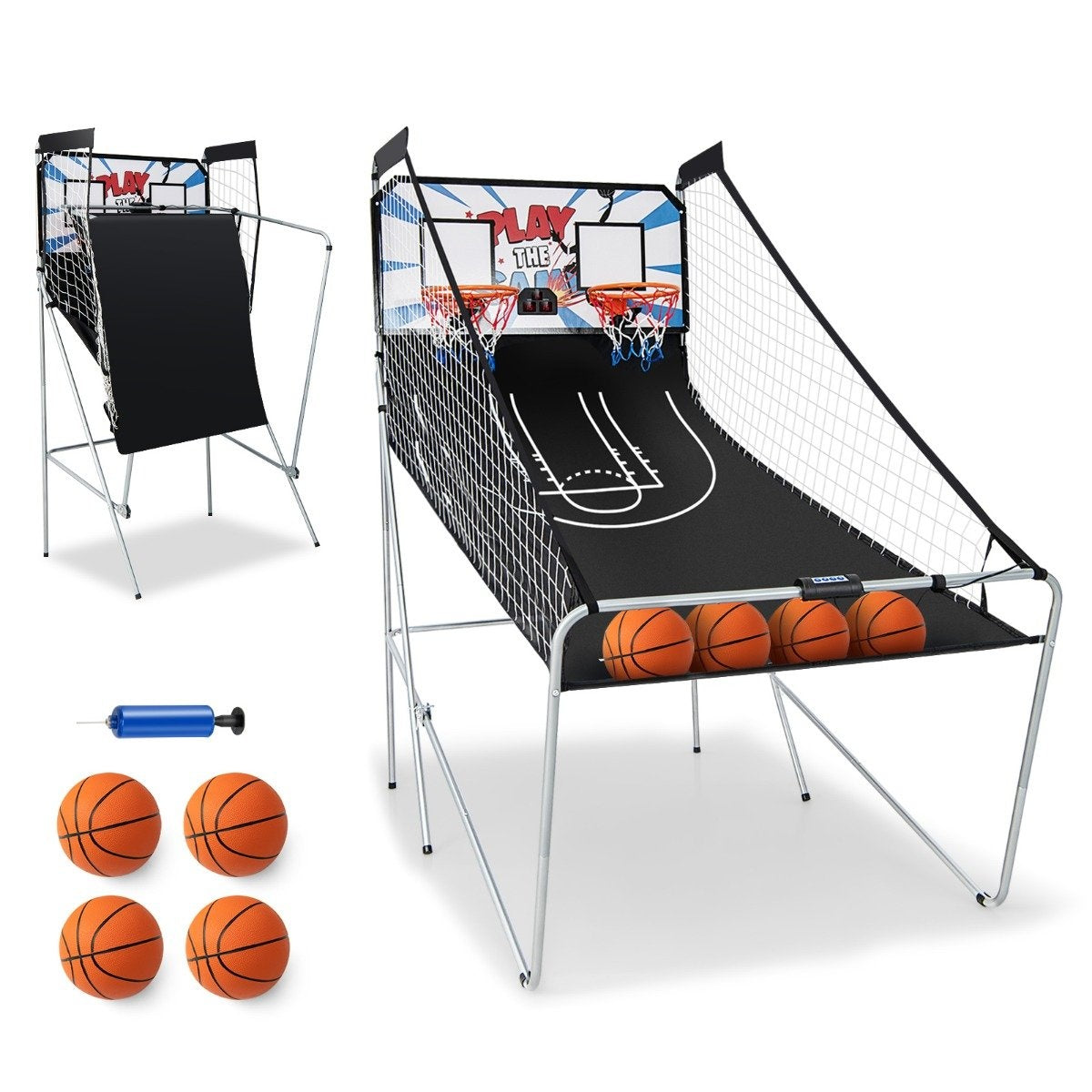 Basketball machine folding basketball arcade game with 2 baskets white