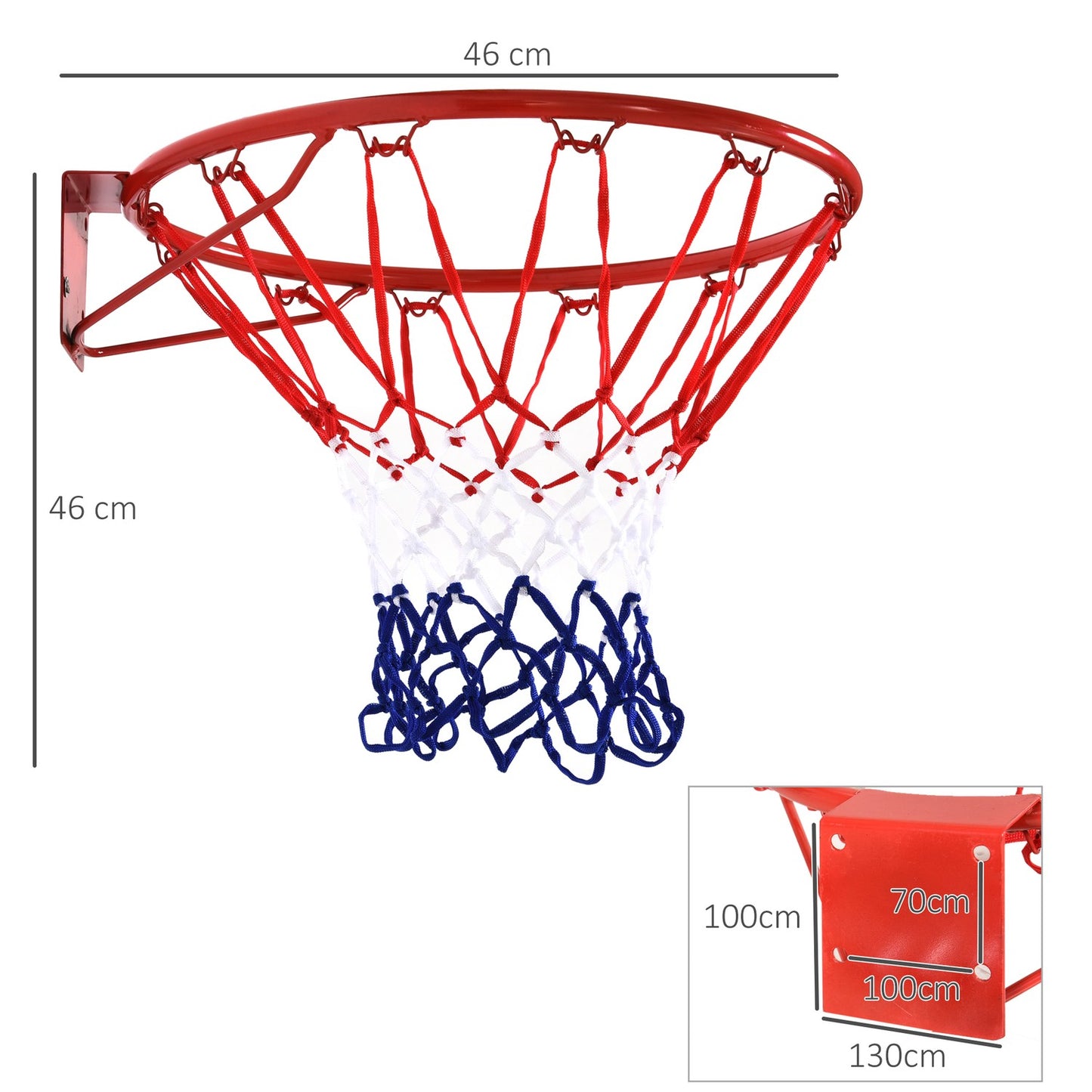 Basketball hoop with net, steel frame, 46 cm diameter