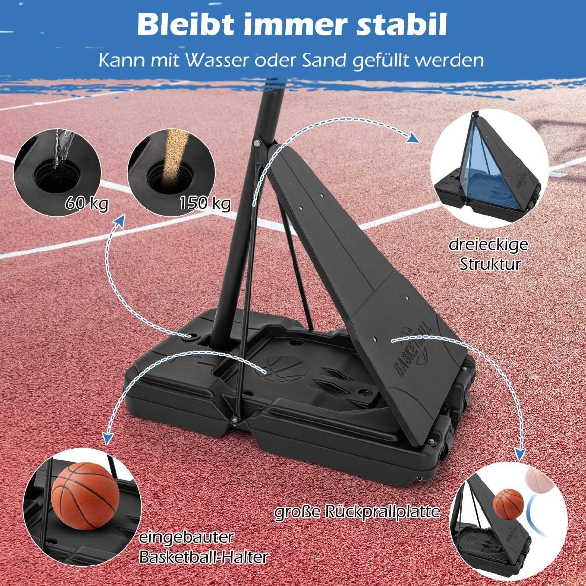 Basketball stand 150-305 cm height-adjustable basketball hoop outdoor with stand