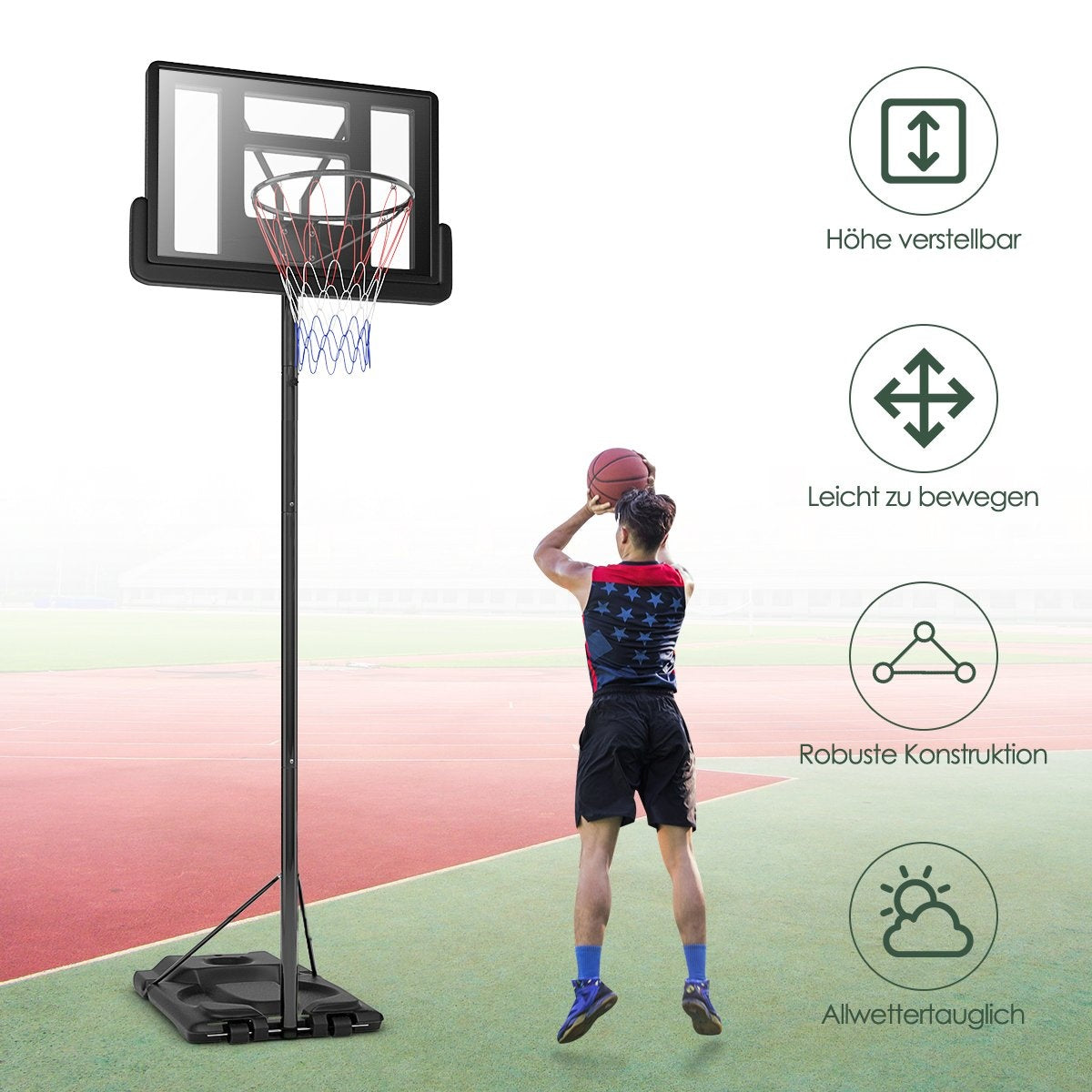 Basketball stand 180-305 cm height adjustable basketball hoop with stand & 2 wheels basket system for children