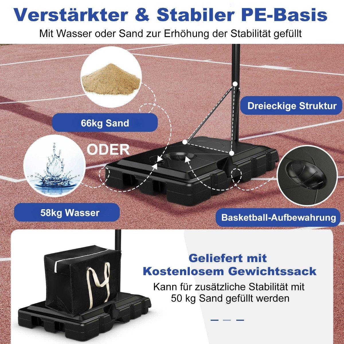 Basketball stand 245-305 cm height adjustable basketball hoop with stand black