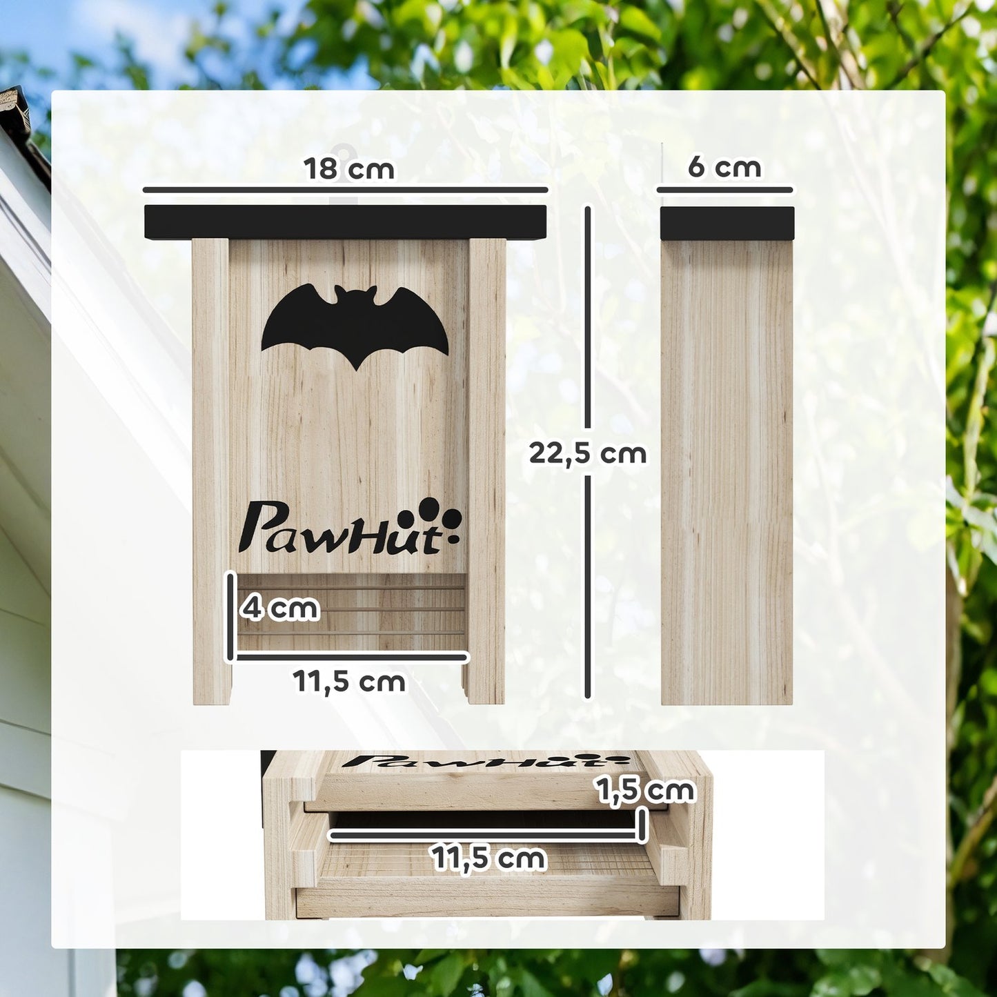 Bat House Set of 3 - Natural Spruce Wood, 18 x 6 x 22.5 cm