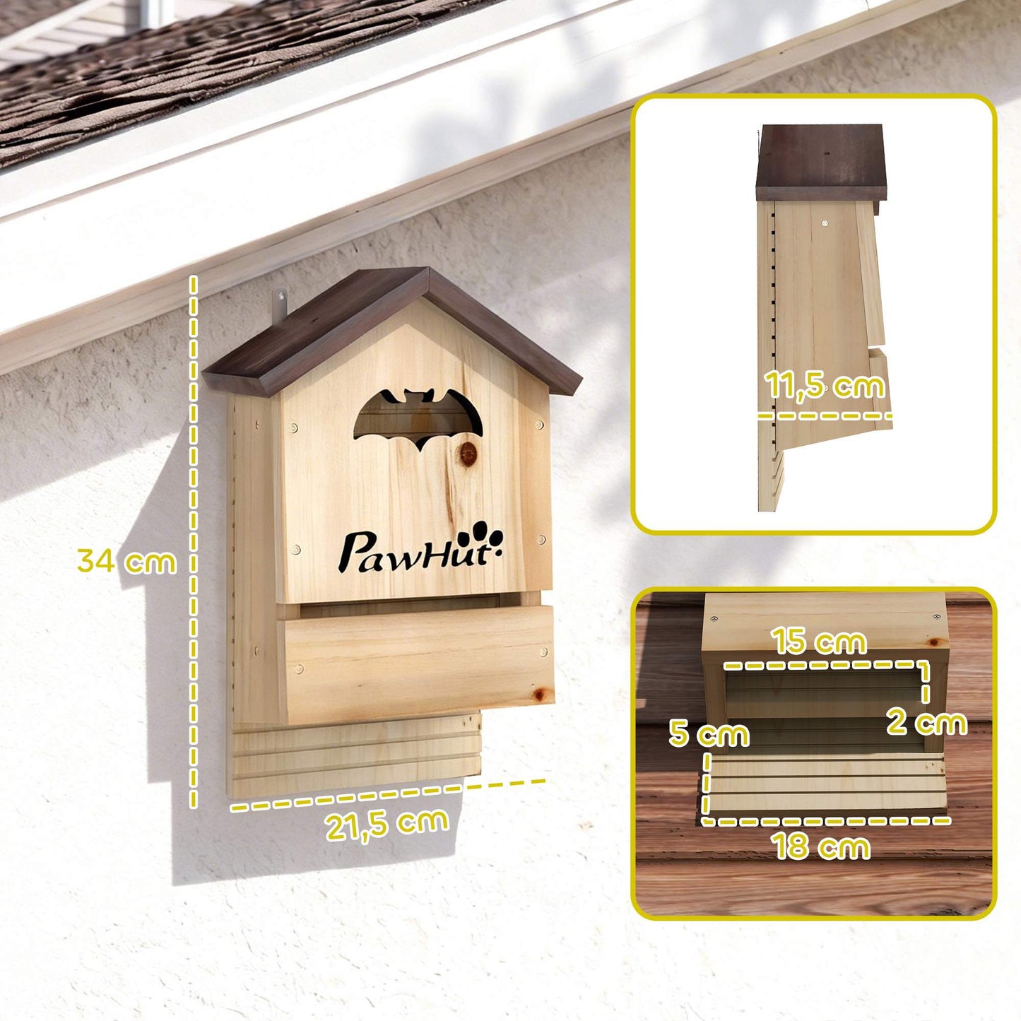 Bat House Set of 3, Fir Wood, 21.5 x 11.5 x 34 cm