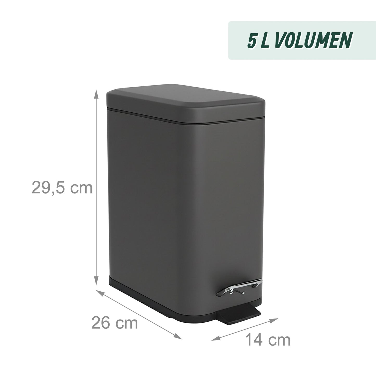 Bathroom Bin, 5L Soft Close, Foot Pedal