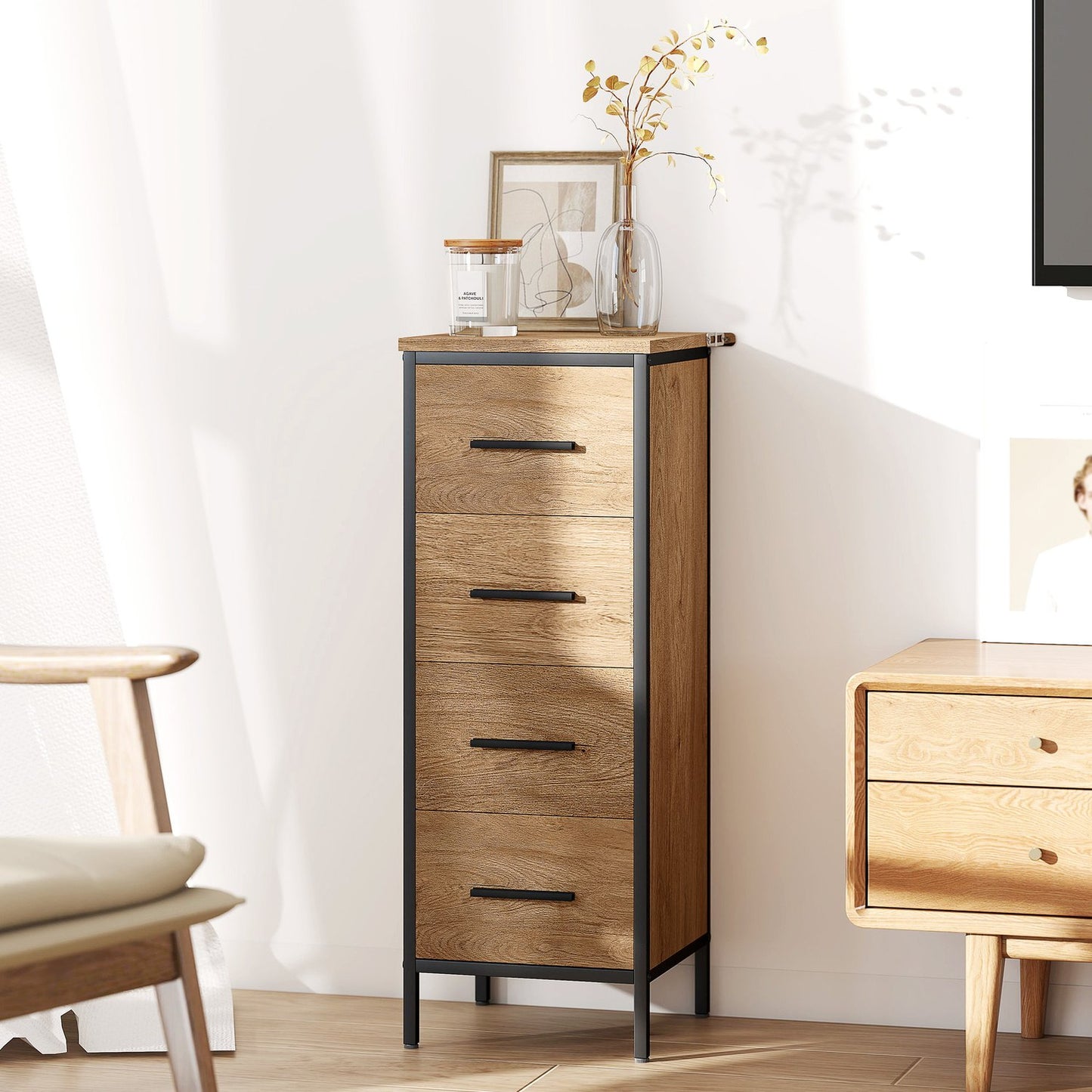 Bathroom Cabinet, 4 Drawers, Compact, Industrial Style