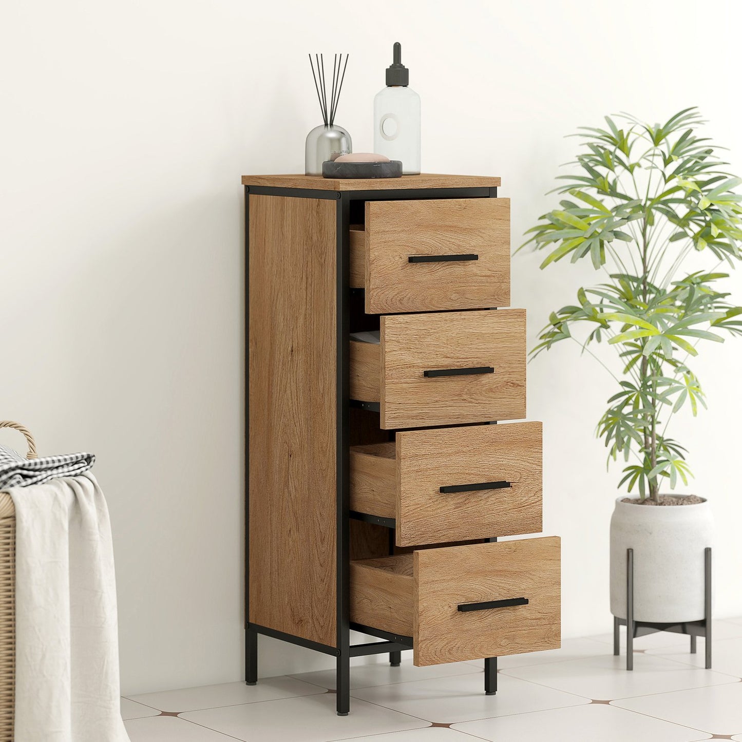 Bathroom Cabinet, 4 Drawers, Compact, Industrial Style