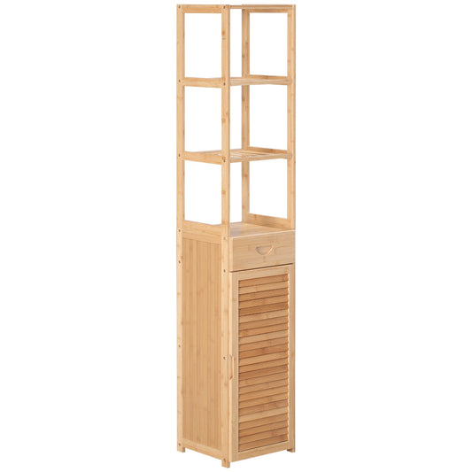 Bamboo bathroom cabinet with drawer and shelves, 32x30x163 cm