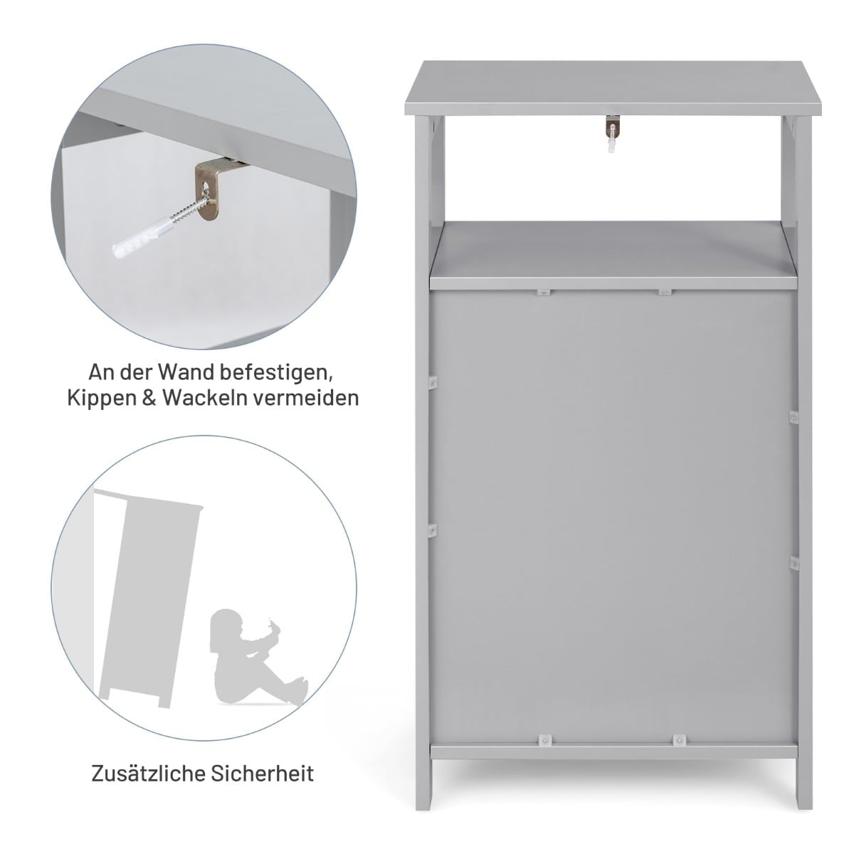 Bathroom Cabinet, Freestanding Shelf, Adjustable, Grey, MDF