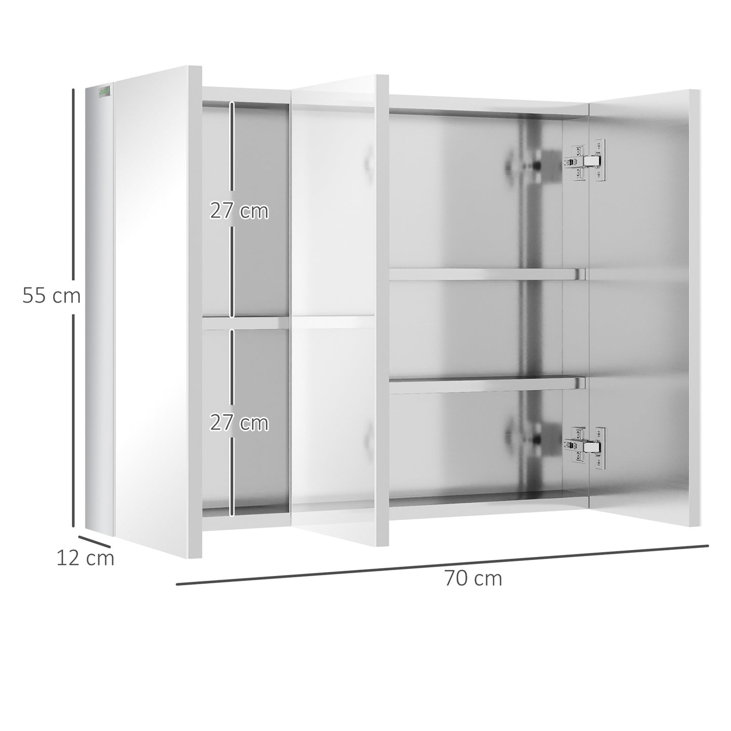Stainless steel bathroom cabinet, 3 doors, 5 shelves