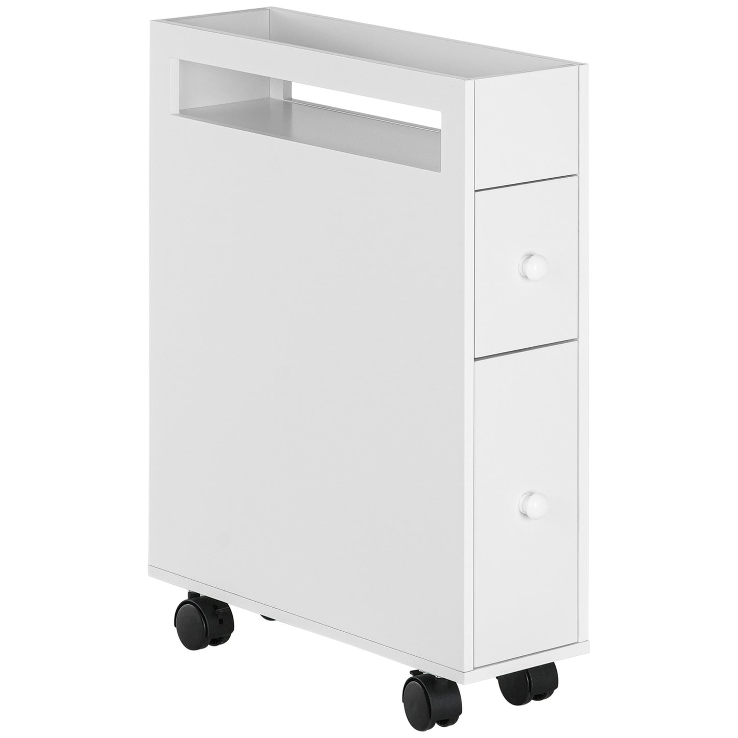 Bathroom cabinet trolley, White, 2 drawers, Wheels