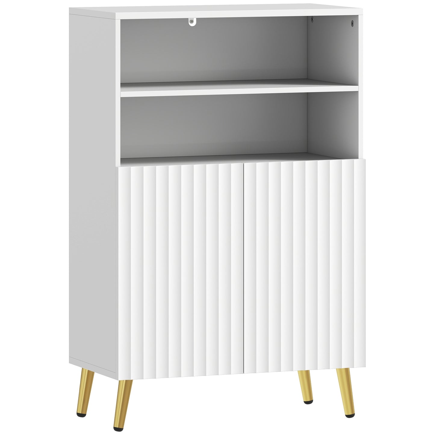 Bathroom Cabinet, Soft-Close Doors, 2 Open Shelves, MDF, White