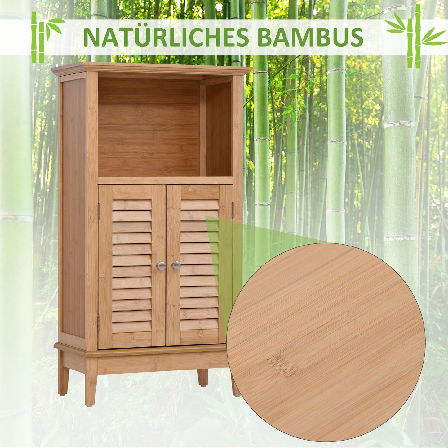 Bamboo bathroom cabinet with open shelf, 50x25.5x92cm