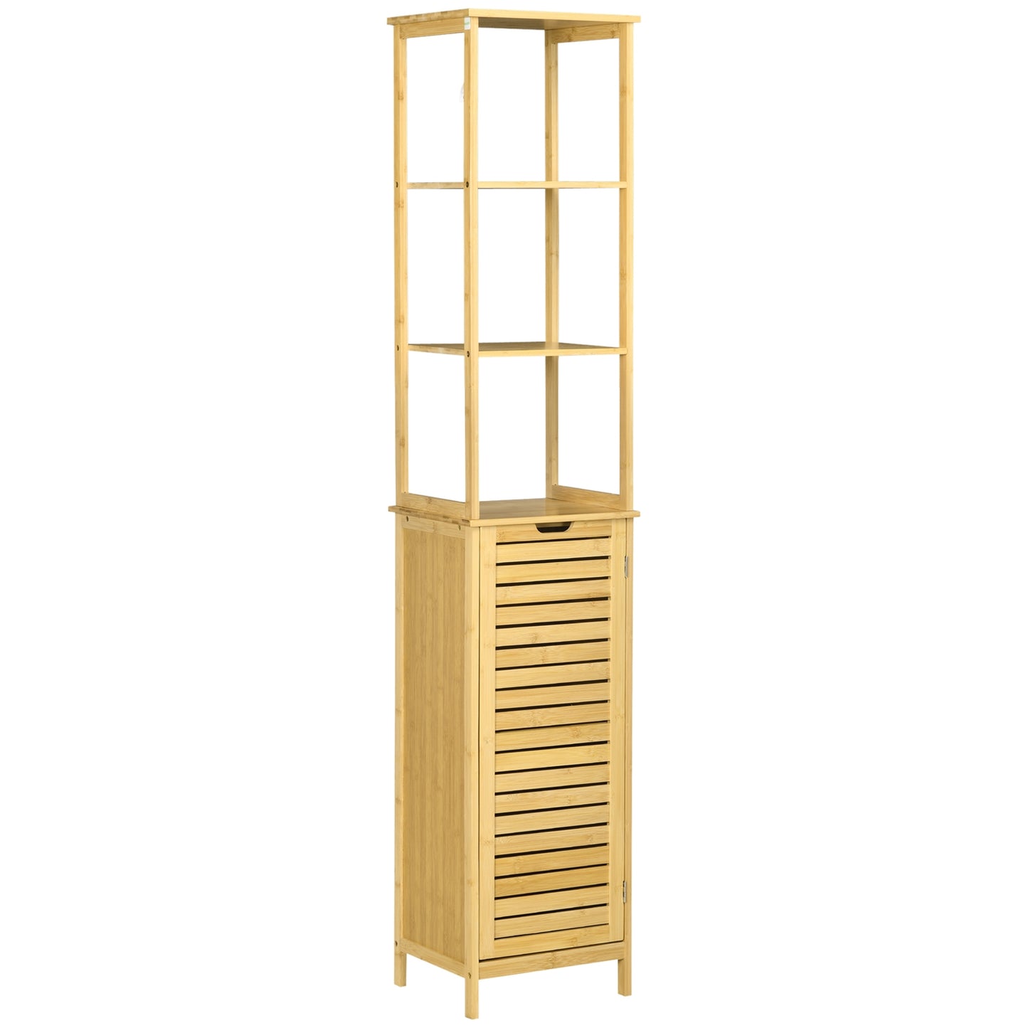 Freestanding bathroom cabinet, 3 shelves, 1 door, natural