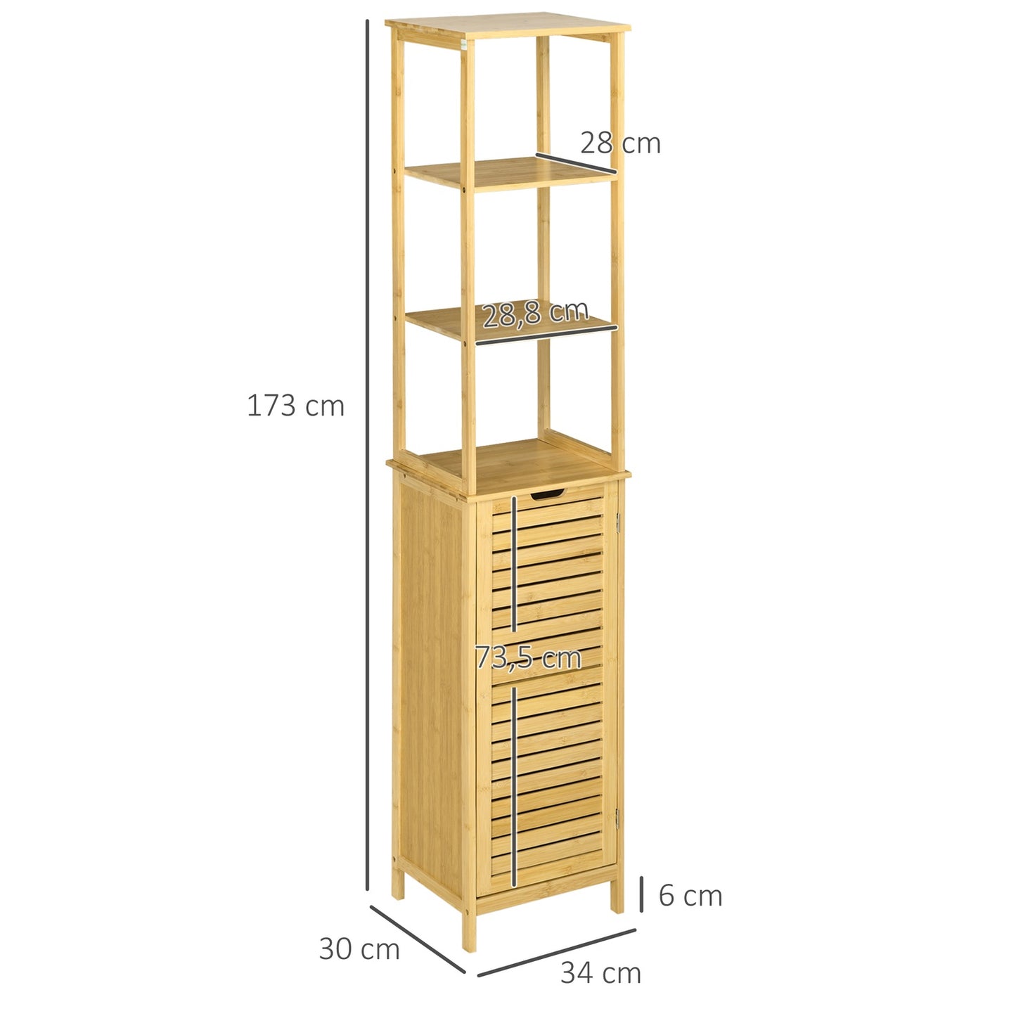 Freestanding bathroom cabinet, 3 shelves, 1 door, natural