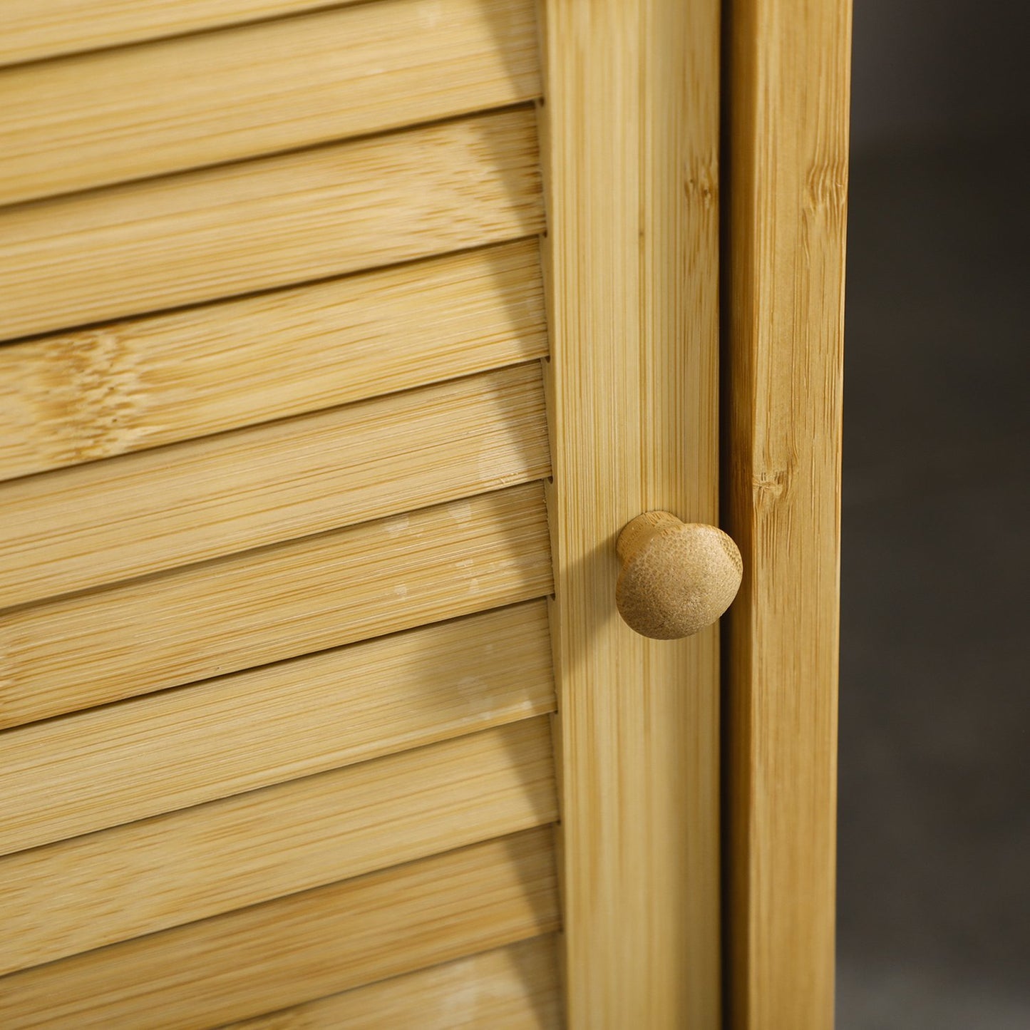 Bamboo bathroom cabinet, open shelf, anti-tip design