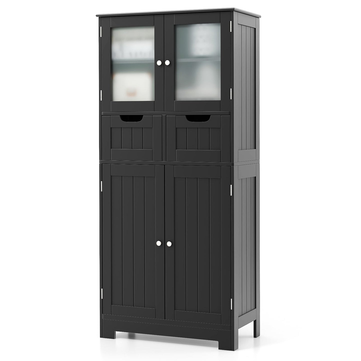 Bathroom Cabinet with 2 Drawers, 4 Doors, Adjustable Shelves
