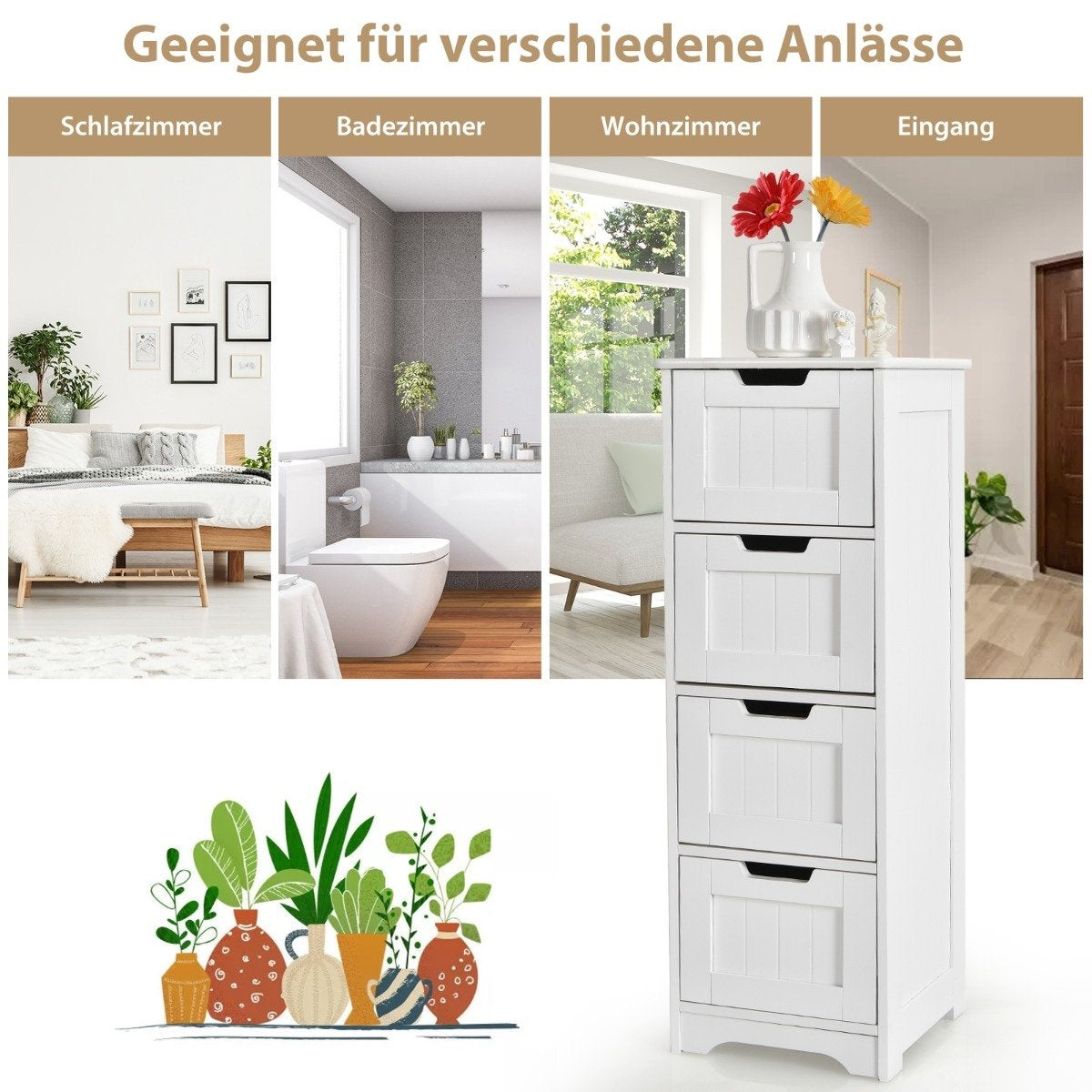Bathroom Cabinet with 4 Drawers, White, 30x30x83 cm
